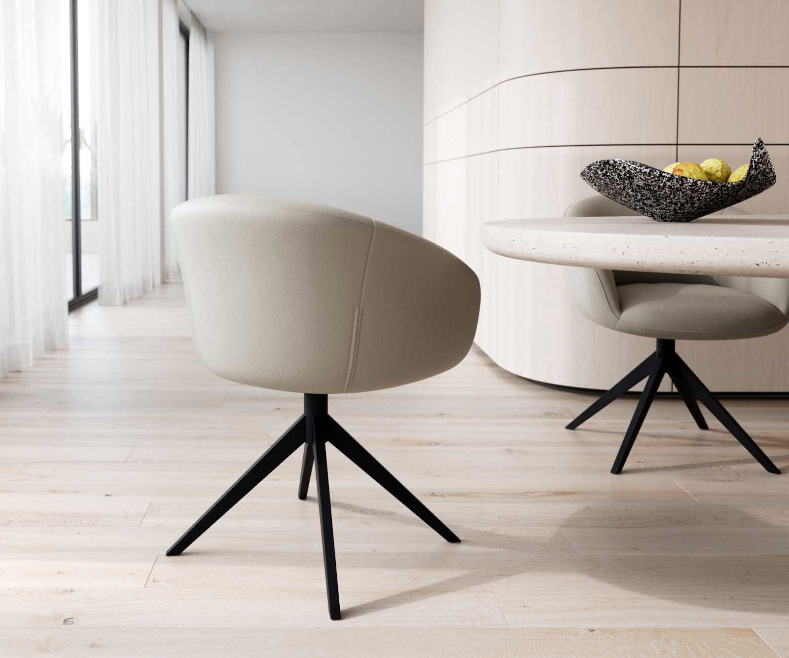 Chaise-pivotante Vinka-Flex avec accoudoirs cuir de vache couleur boue pied croisé large noir pivotement sur 360° ressorts ensachés 4