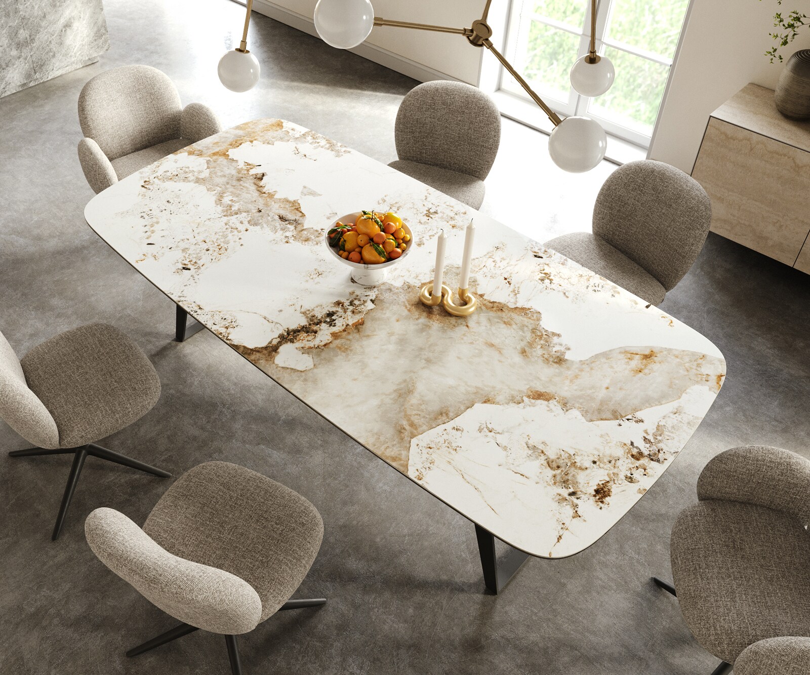 Esstisch Edge Boot 240x120 cm Keramik Minas Melange Weiß-Beige Metall Schräg Schwarz 3