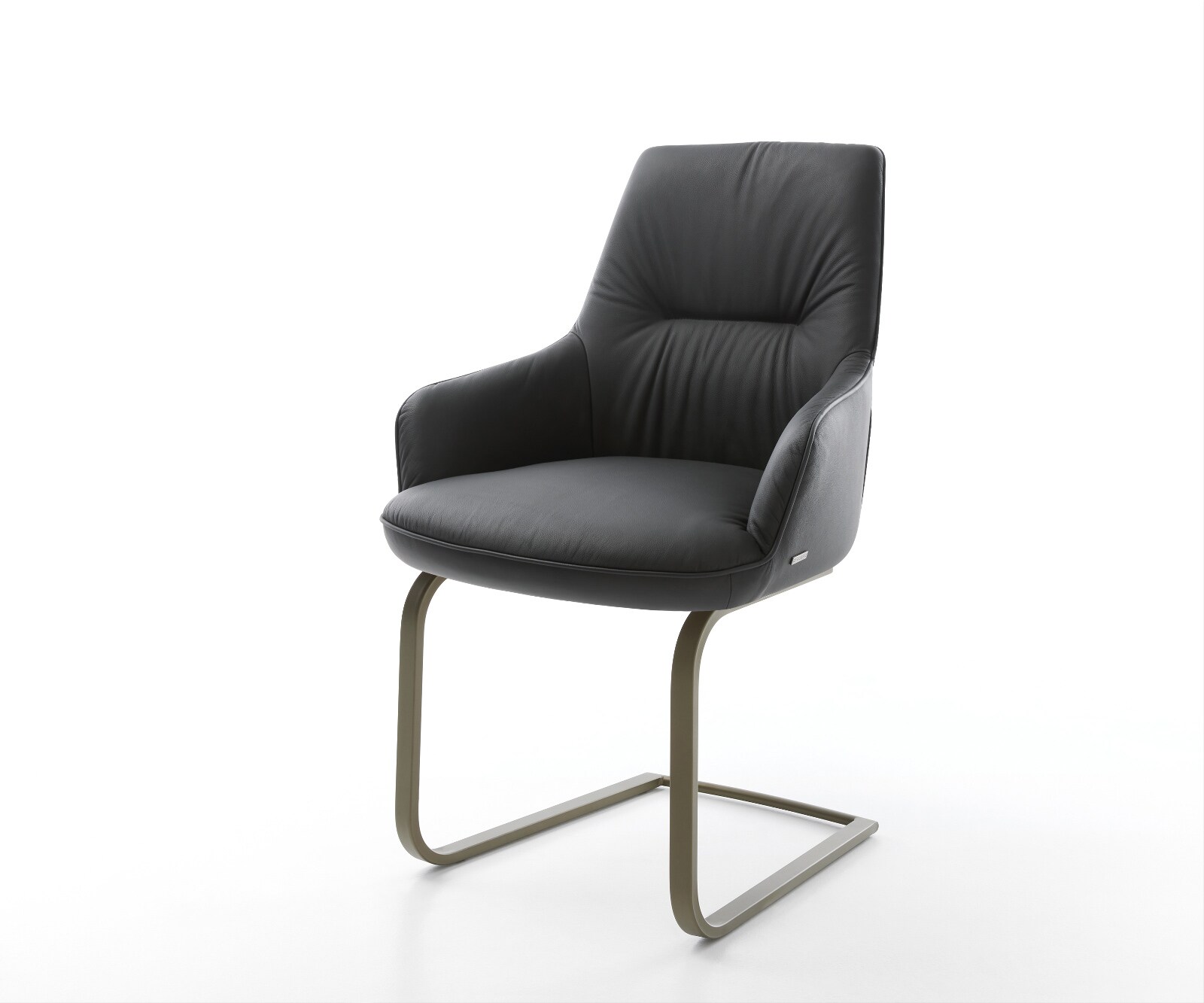Cantilever Zelia-Flex avec accoudoirs cuir de vache noir pied cantilever plat aspect titane ressorts ensachés 1