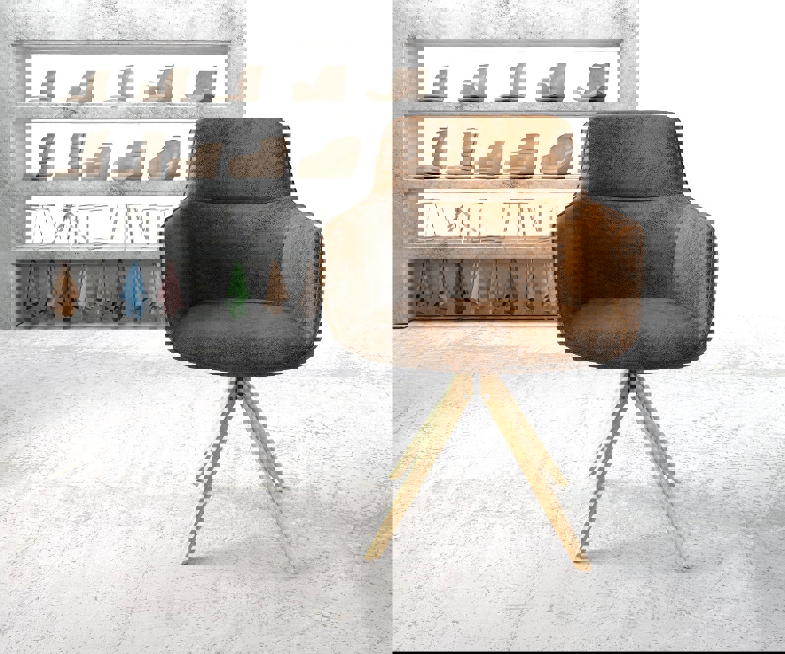 Drehstuhl Pejo-Flex Braun Antik Holzgestell kantig 180° drehbar 1