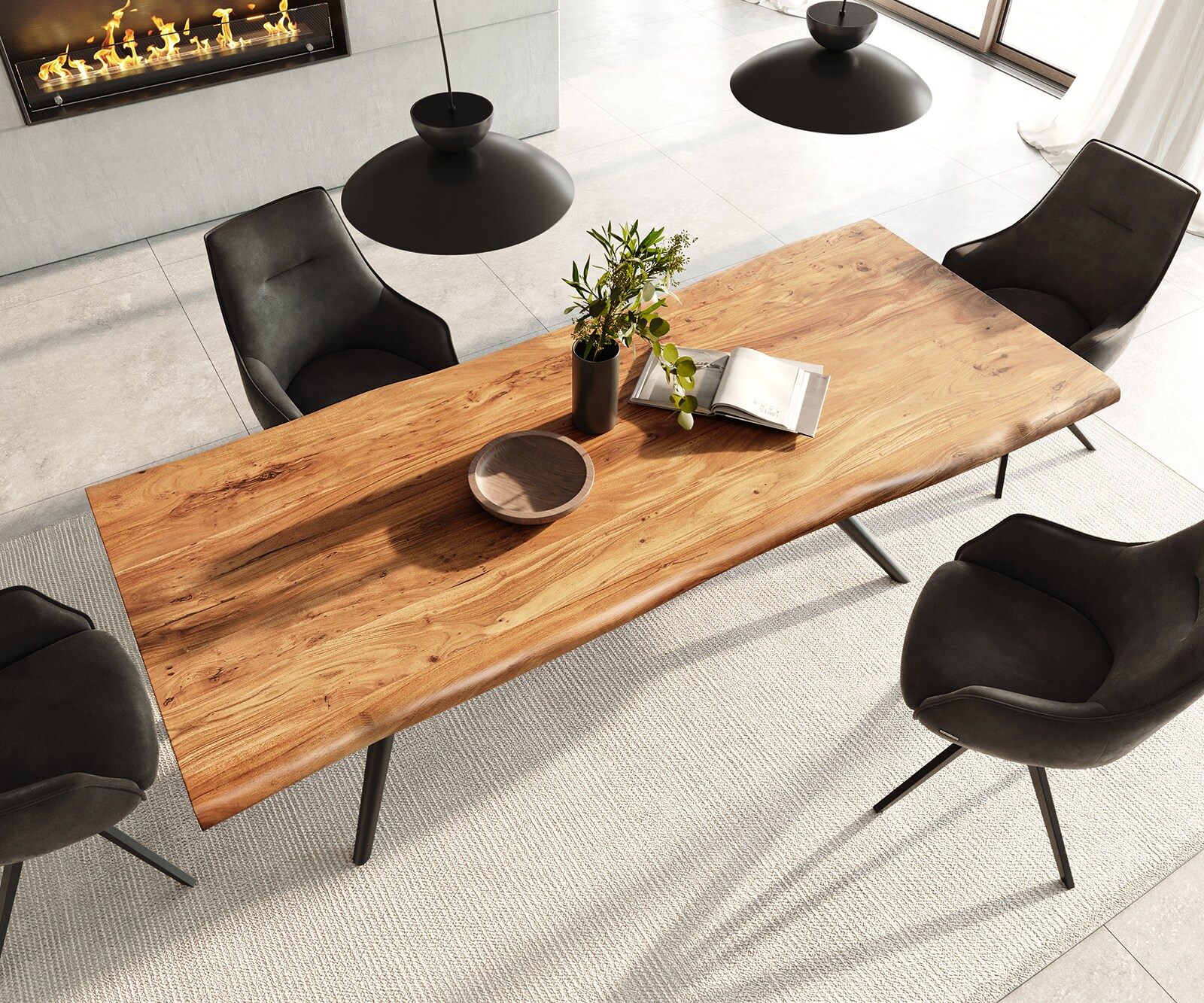 Esstisch Edge 240x100 Akazie Natur Estelar rund Metall Schwarz Live-Edge 4