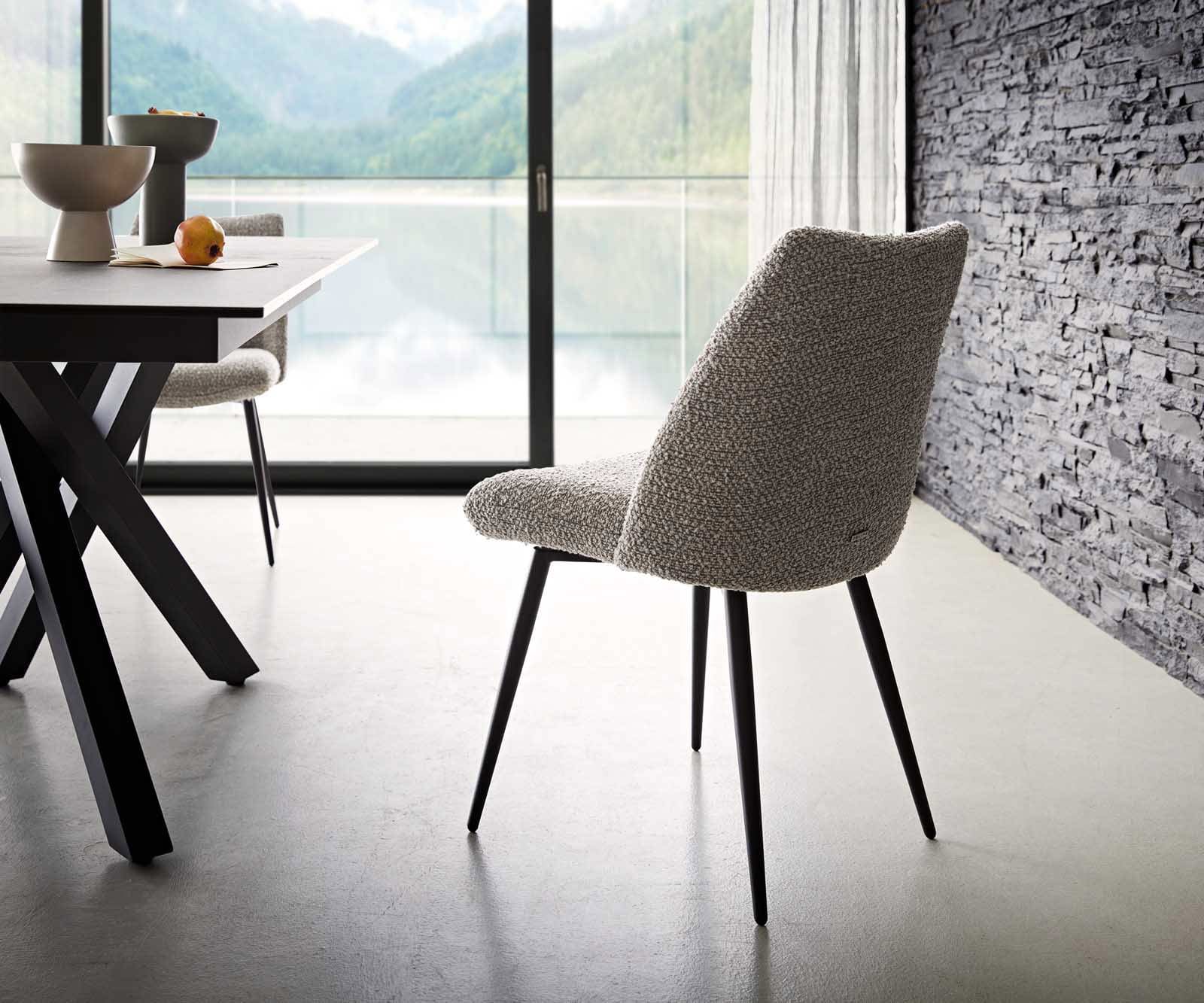 Esszimmerstuhl Elso-Flex Bouclé Silbergrau 4-Fuß konisch Schwarz Taschenfederkern 4 Esszimmerstuhl Elso-Flex Bouclé Silbergrau 4-Fuß konisch Schwarz Taschenfederkern 4