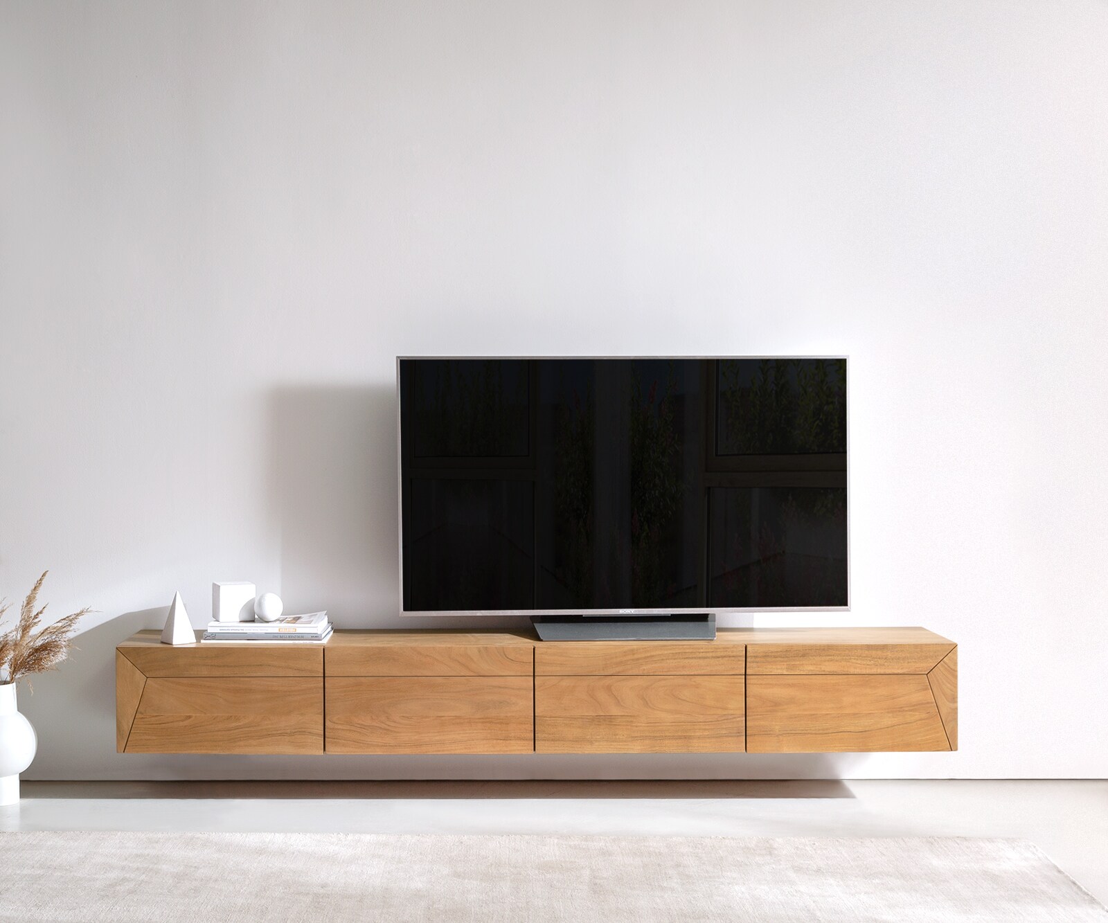 Meuble-TV Kayu 220 cm acacia naturel 4 portes flottantes 1