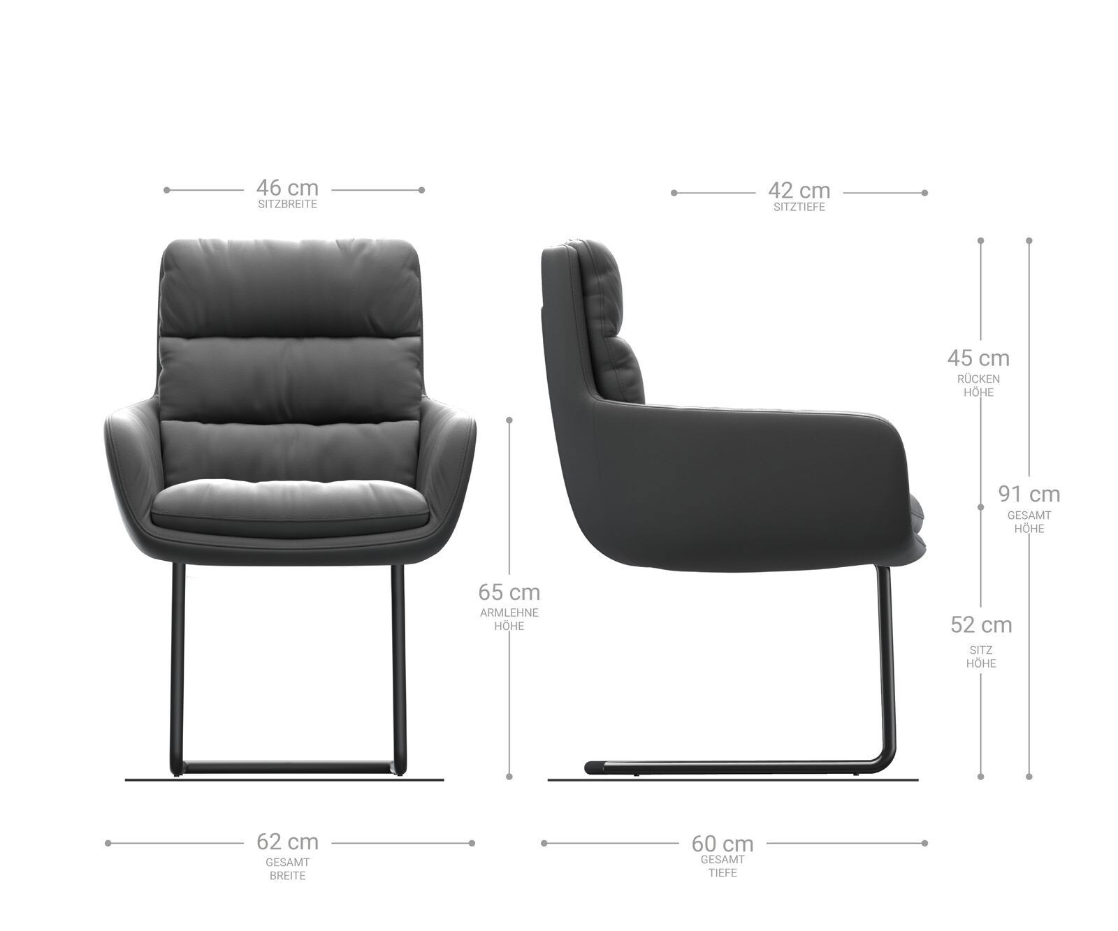 Freischwinger Abelia-Flex mit Armlehnen Echt-Leder Schwarz Freischwinger rund Edelstahl 6