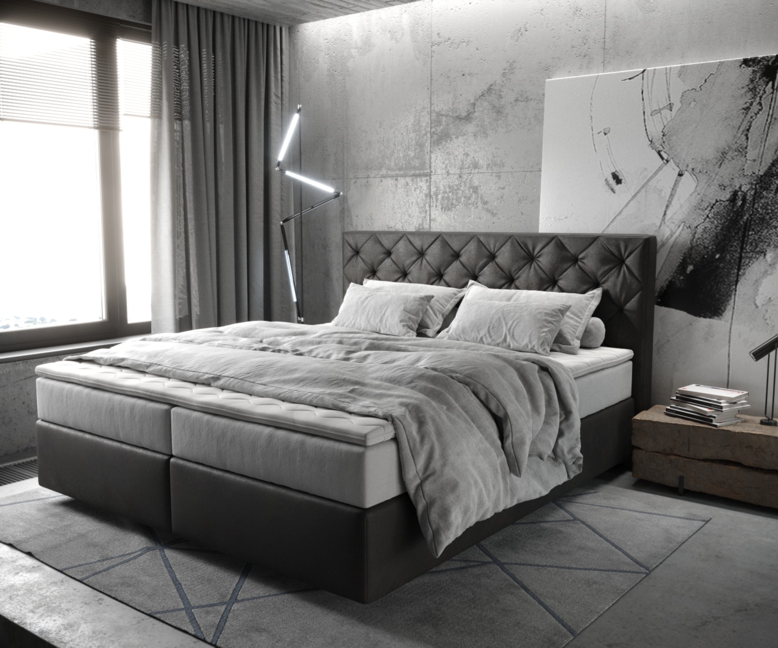 Boxspringbett Dream-Great 180x200 cm Mikrofaser Anthrazit Vintage mit TFK Matratze und Visco Topper