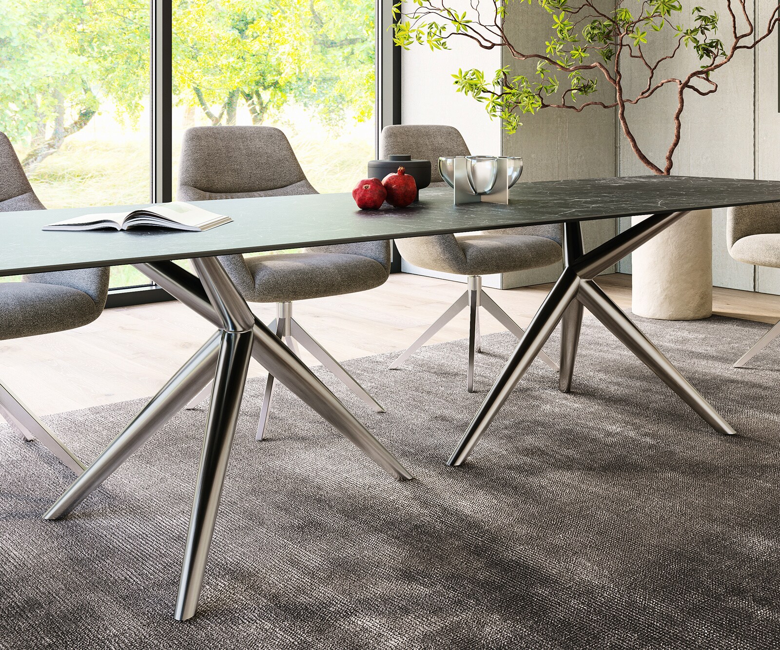 Esstisch Edge 300x100 Keramik Laminam®Nero Greco Anthrazit Estelar rund Edelstahl 7