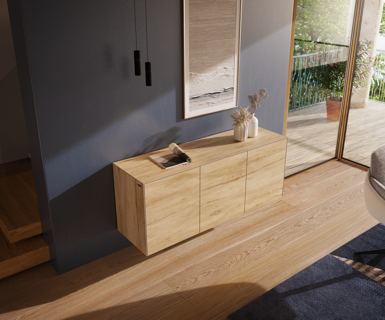 Sideboard Cuor 150 cm Keramik Laminam® Sabbia Eichefarbig 3 Türen Schwebend 3