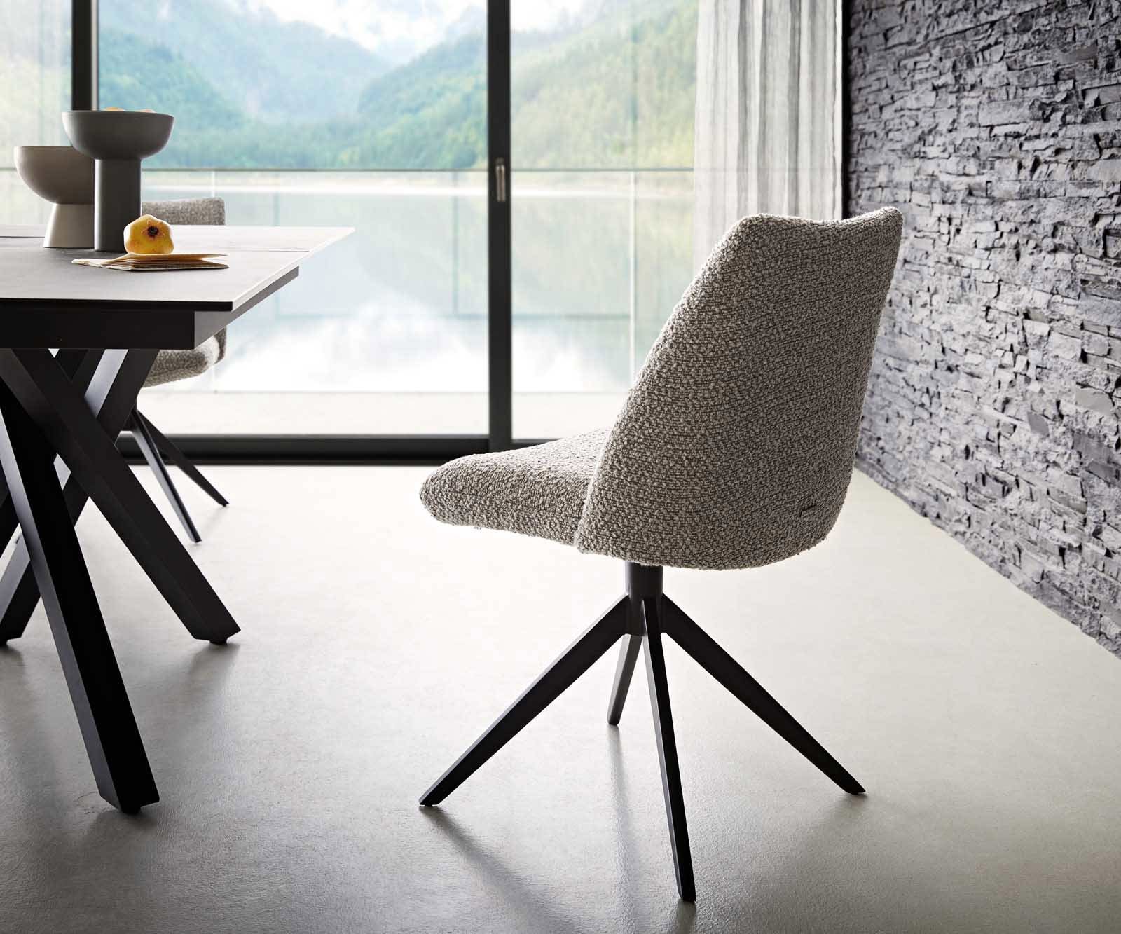 Drehstuhl Elso-Flex Bouclé Silbergrau Kreuzgestell breit Schwarz 360° drehbar Taschenfederkern 4 Drehstuhl Elso-Flex Bouclé Silbergrau Kreuzgestell breit Schwarz 360° drehbar Taschenfederkern 4