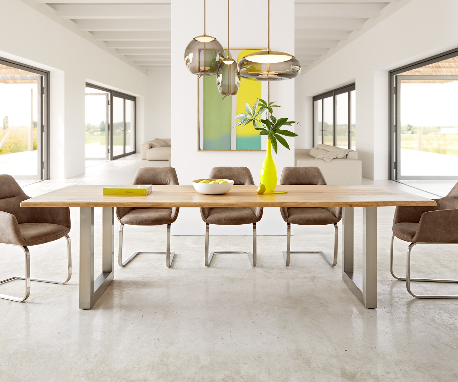 Esstisch Edge 260x100x2,5-3 Eiche Natur Edelstahl breit Live-Edge 1 Esstisch Edge 260x100x2,5-3 Eiche Natur Edelstahl breit Live-Edge 1