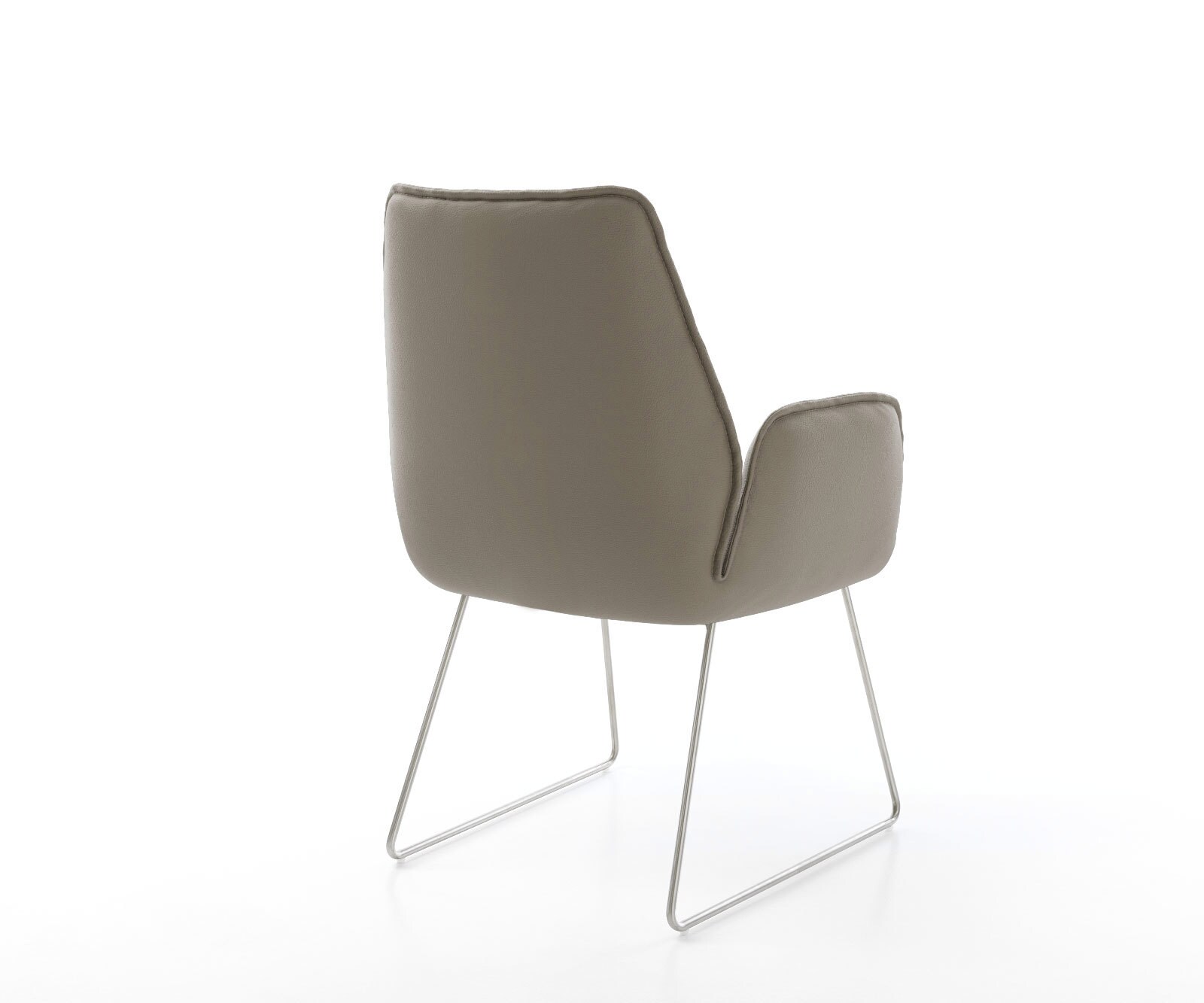 Chaise-de-salle-à-manger Zoa-Flex cuir de vache couleur boue pied trapèze acier inoxydable brossé ressorts ensachés 4