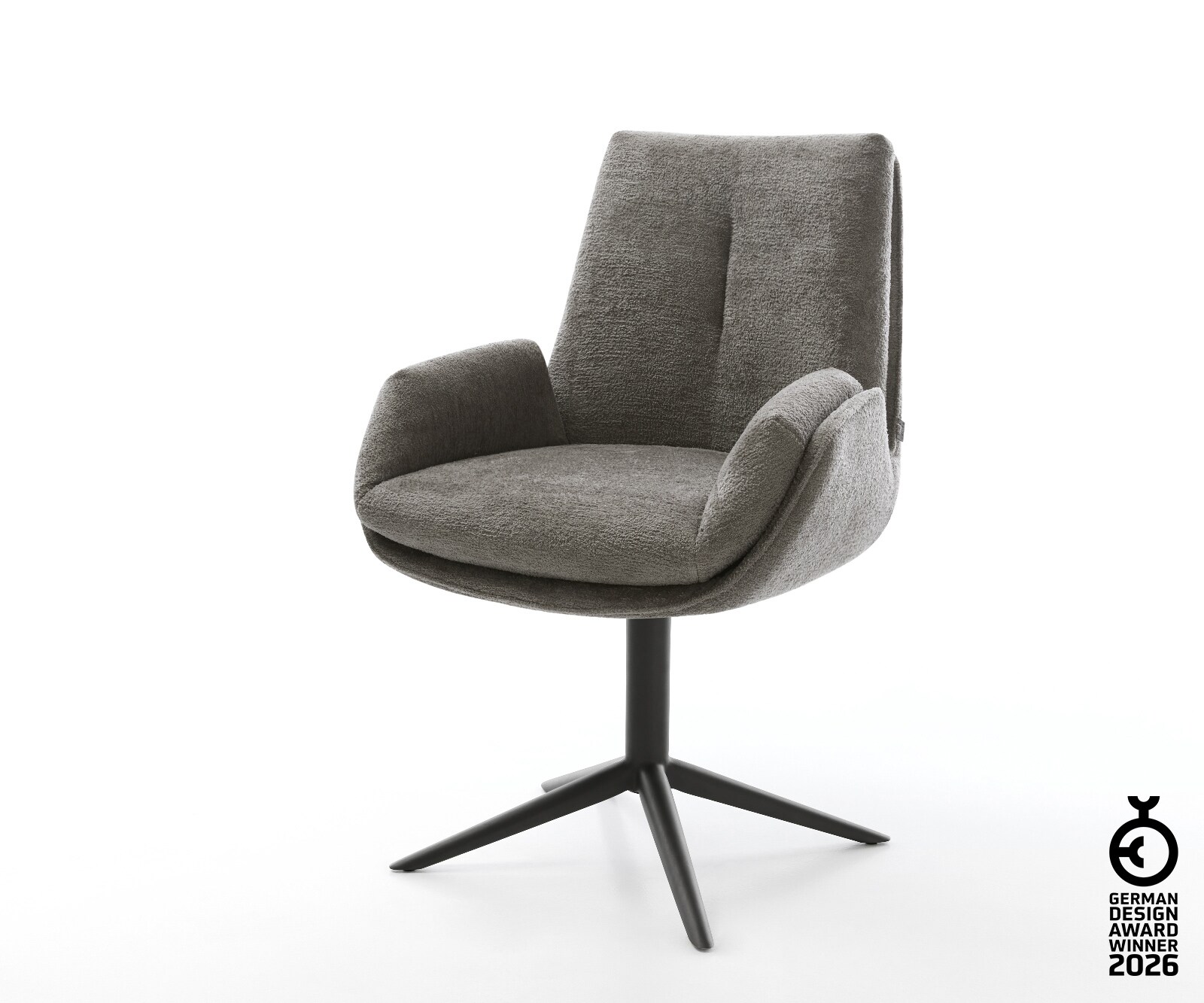 Drehstuhl Clea-Flex Bouclé Soft Schlamm Fußkreuz Schwarz 360° drehbar Wippfunktion