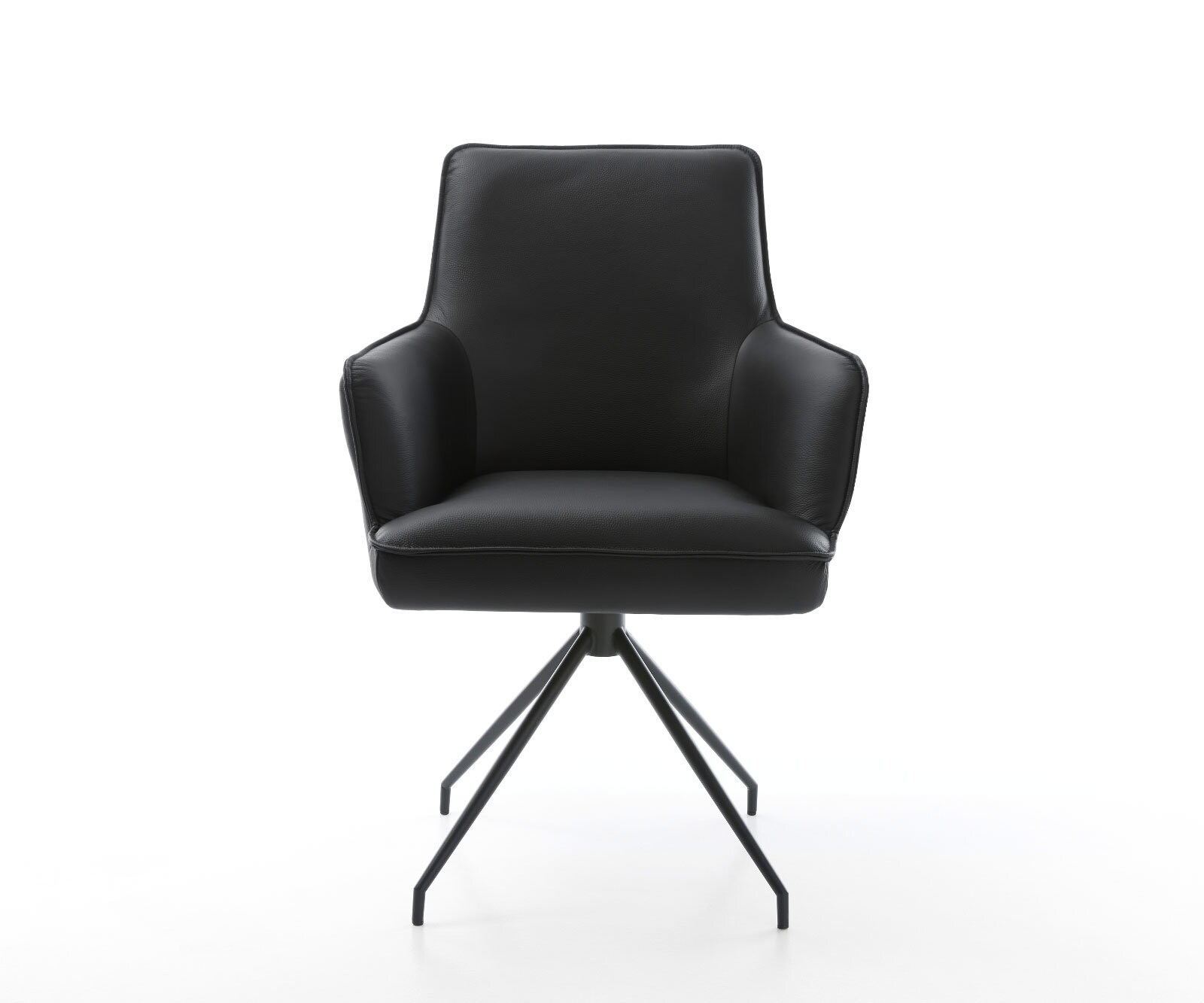 Chaise-pivotante Heira-Flex avec accoudoirs cuir de vache noir pied croisé conique noir pivotement sur 180° ressorts ensachés 2