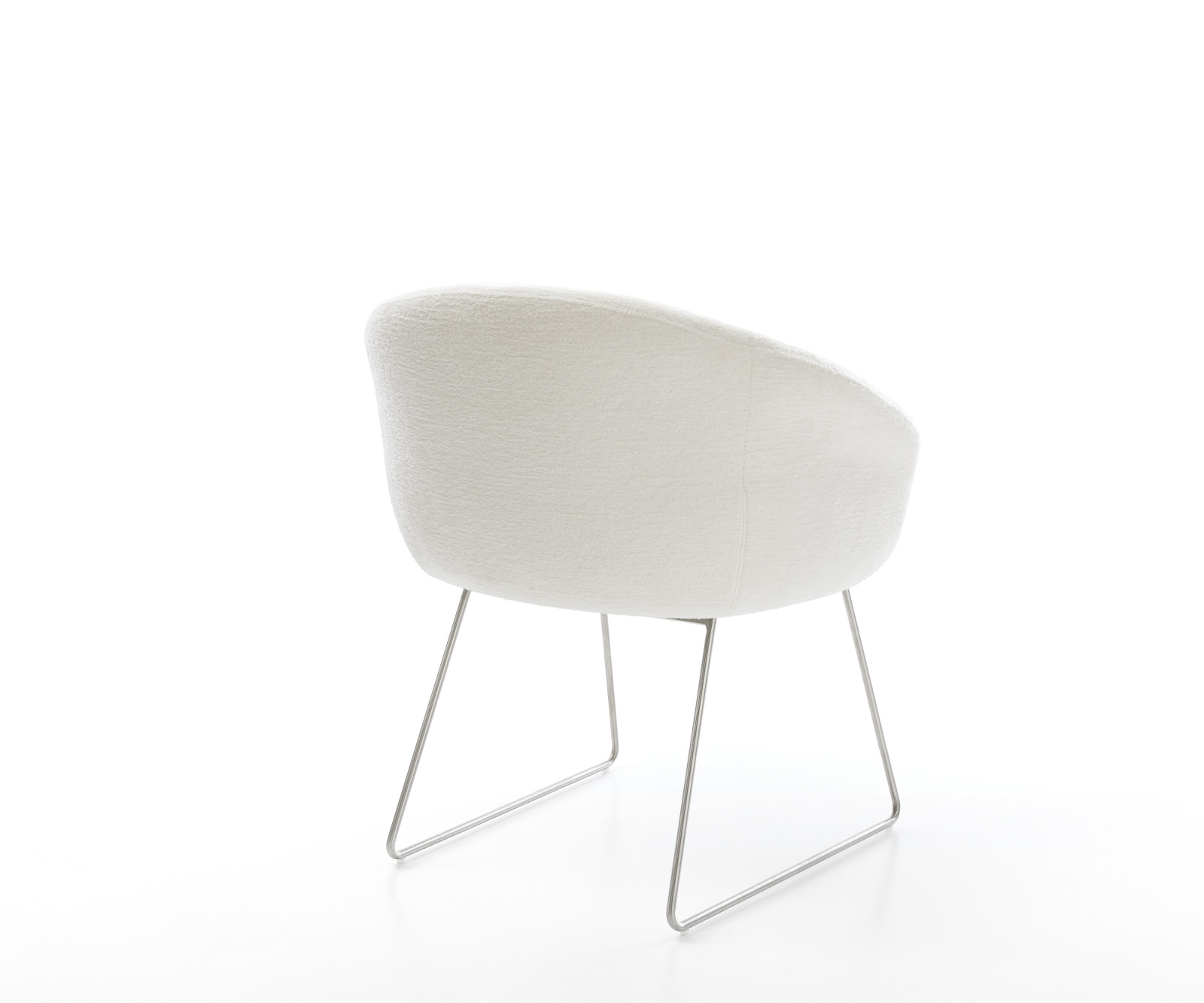 Chaise-de-salle-à-manger Vinka-Flex avec accoudoirs bouclé doux beige pied trapèze acier inoxydable resorts ensachés 5