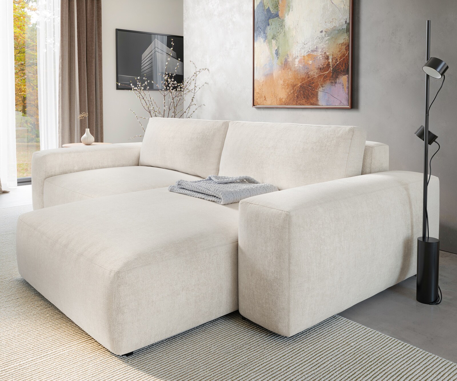 Ecksofa Lanzo XL 270x180 cm Strukturstoff Soft Beige Recamiere variabel 5