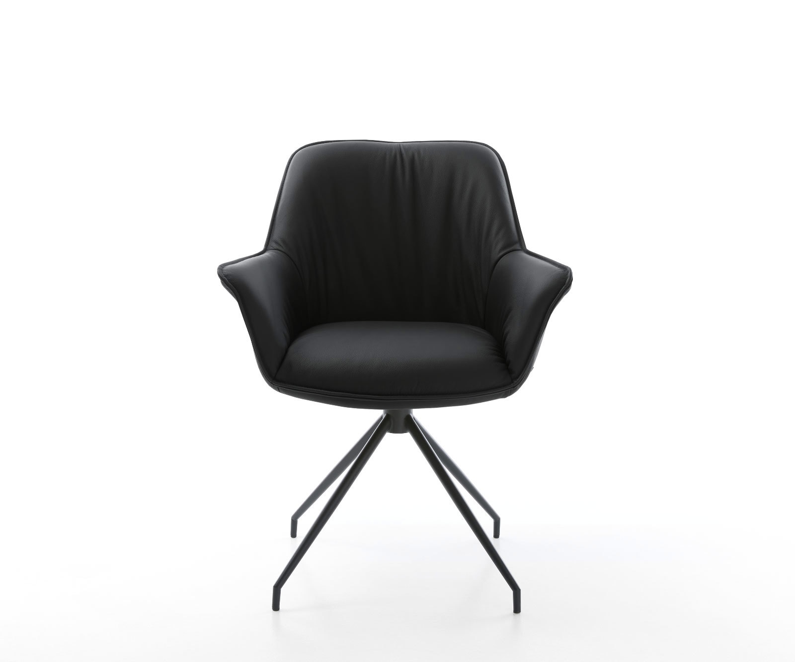 Chaise-de-salle-à-manger Keila-Flex avec accoudoirs cuir de vache noir pied croisé conique noir 2