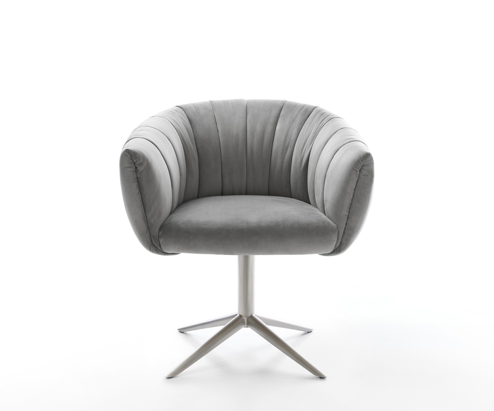Chaise-pivotante Jada-Flex velours gris pied croisé angulaire acier inoxydable brossé pivotement sur 360° fonction bascule ressorts ensachés 2