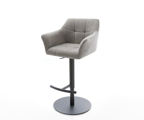 Chaise-de-bar Yulo-Flex Tissu structuré doux Gris Pied pivotant réglable en hauteur Noir Noir