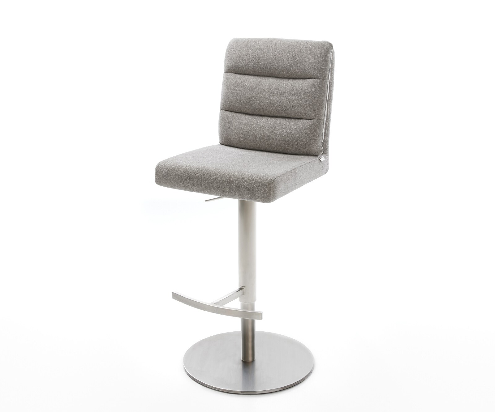 Chaise-de-bar Pela-Flex Tissu structuré doux Gris Pied pivotant réglable en hauteur en acier inoxydable Argent 1