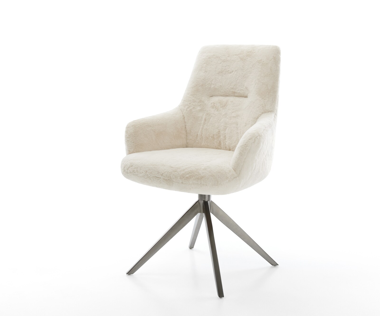 Drehstuhl Zelia-Flex mit Armlehnen Plüsch Creme-Weiß Kreuzgestell breit Graphit 360° drehbar Wippfunktion Taschenfederkern 1