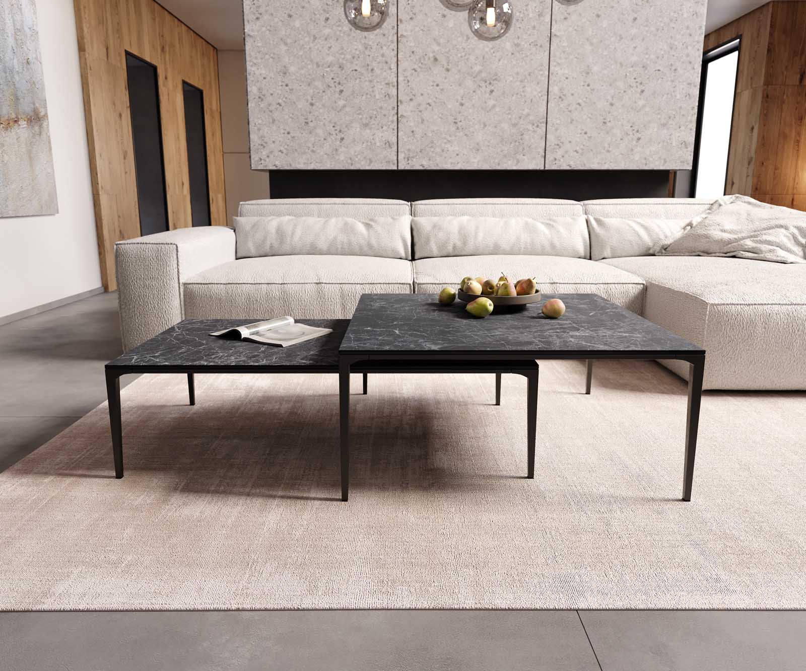 Couchtisch Levente 85x85 cm Keramik Laminam® Nero Greco Anthrazit Gestell Metall Schwarz 6