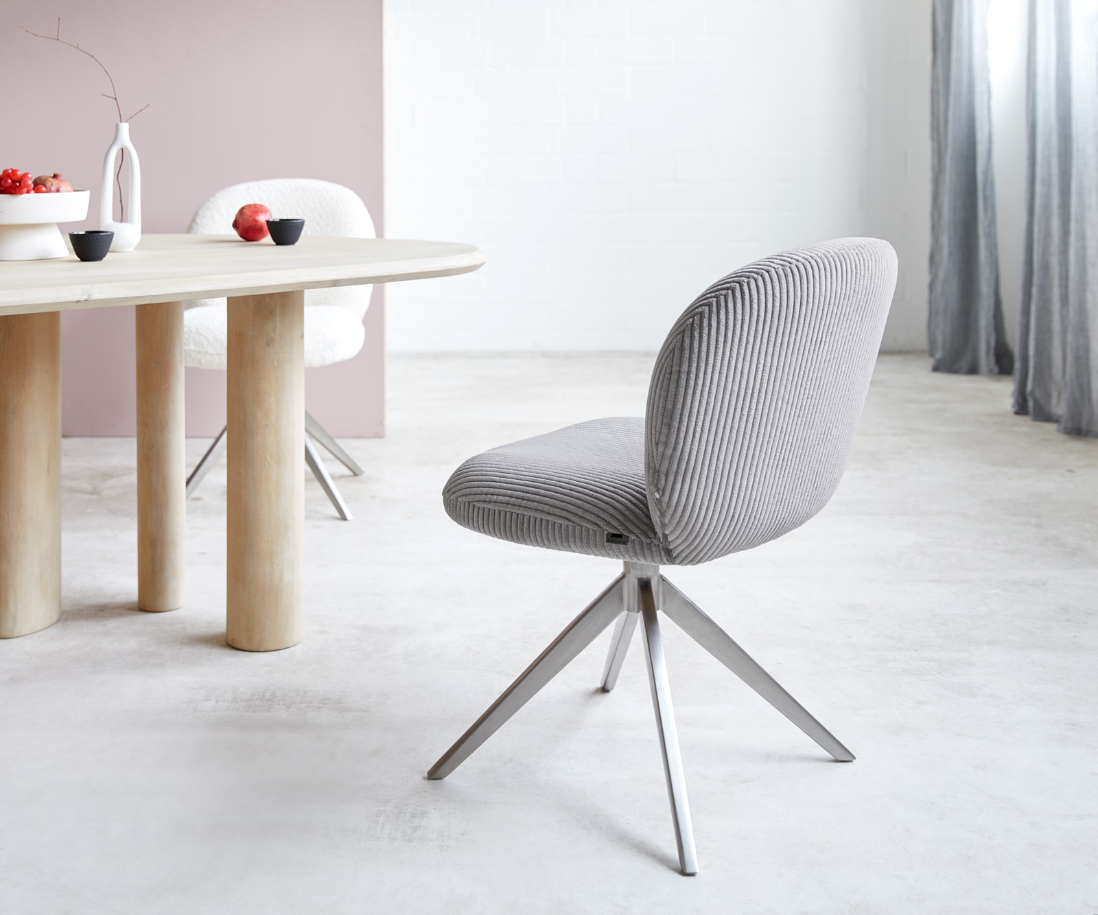 Drehstuhl Nube-Flex Cord Silbergrau Kreuzgestell breit Edelstahl 360° drehbar Taschenfederkern 5 Drehstuhl Nube-Flex Cord Silbergrau Kreuzgestell breit Edelstahl 360° drehbar Taschenfederkern 5