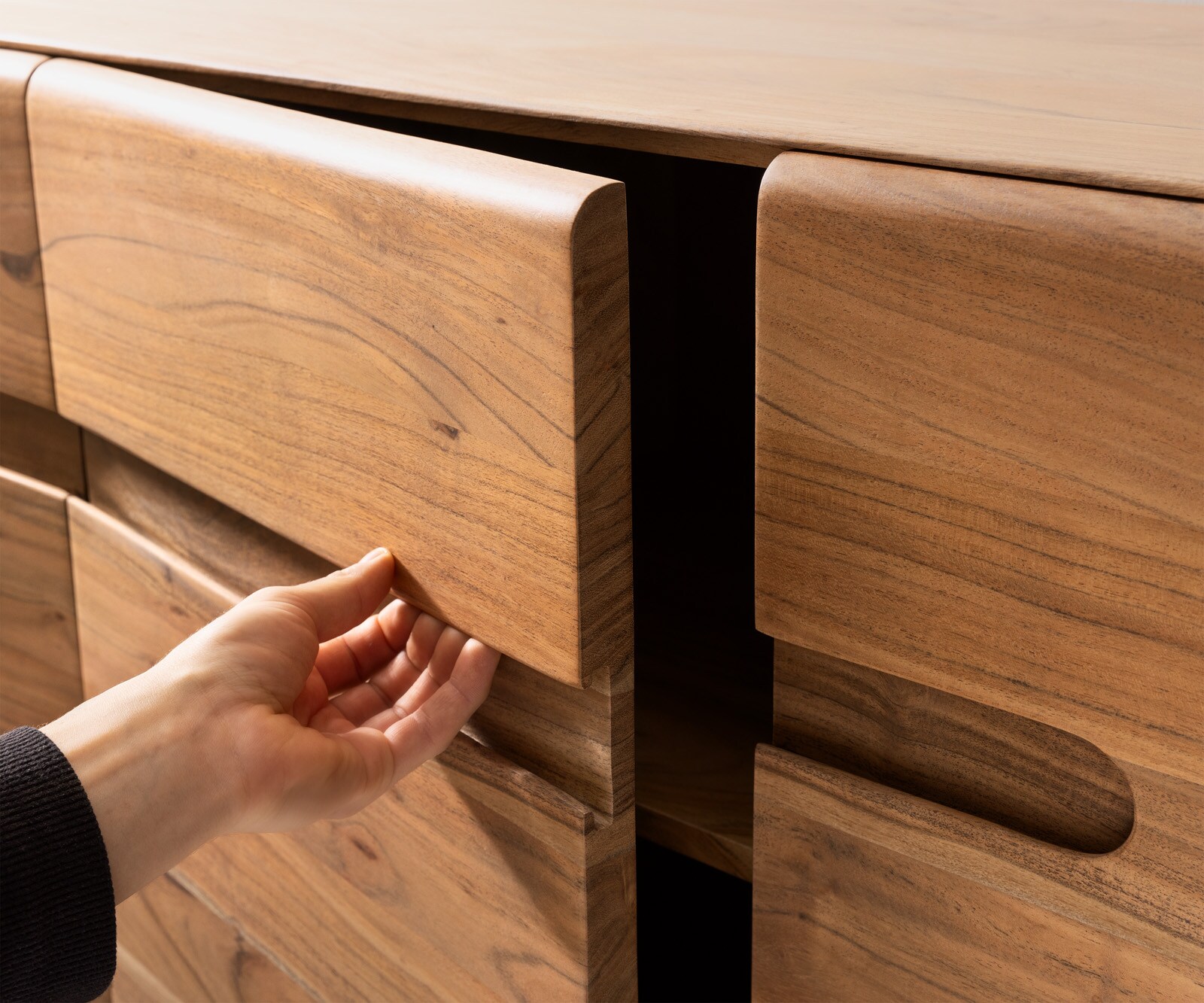 Meuble-TV Anaya 200 cm acacia naturel 4 portes pied en L inoxydable 5