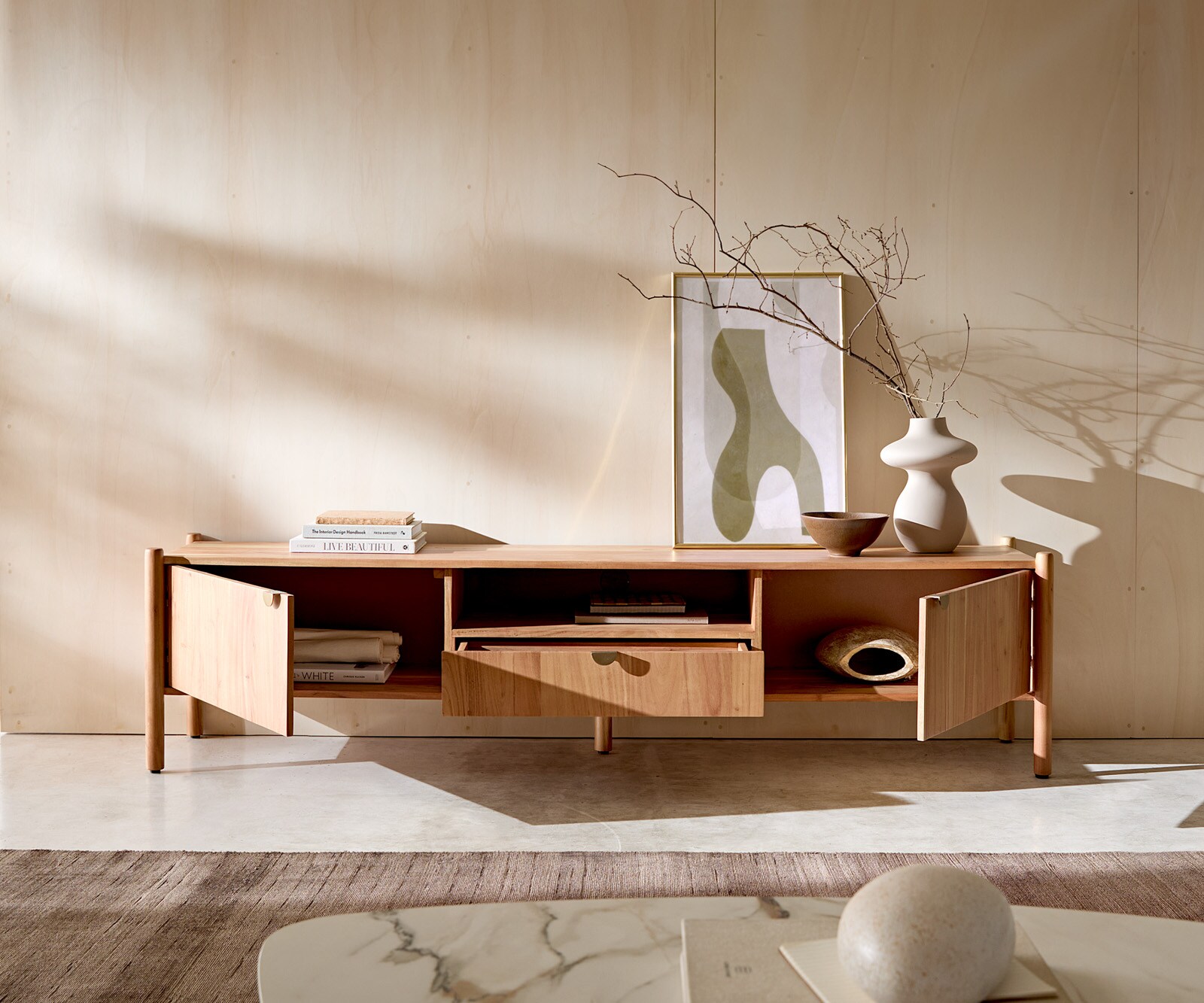 Lowboard Caius 175 cm Akazie Aura 2 Türen 1 Schublade 1 Fach 3 Lowboard Caius 175 cm Akazie Aura 2 Türen 1 Schublade 1 Fach 3