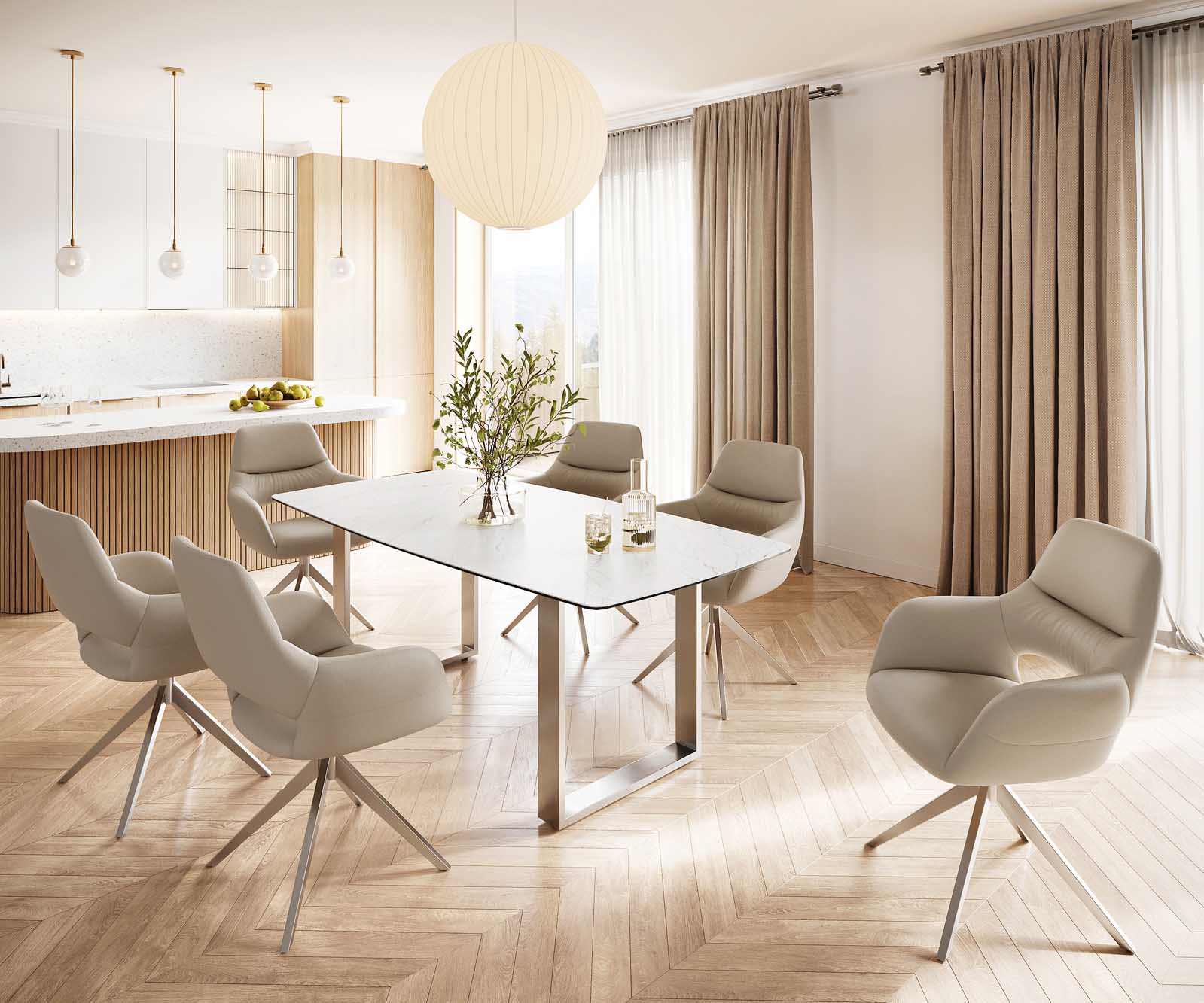 Table-à-manger Edge forme Boot 200x100 céramique Laminam® statuarietto blanc inox étroit 5 Table-à-manger Edge forme Boot 200x100 céramique Laminam® statuarietto blanc inox étroit 5