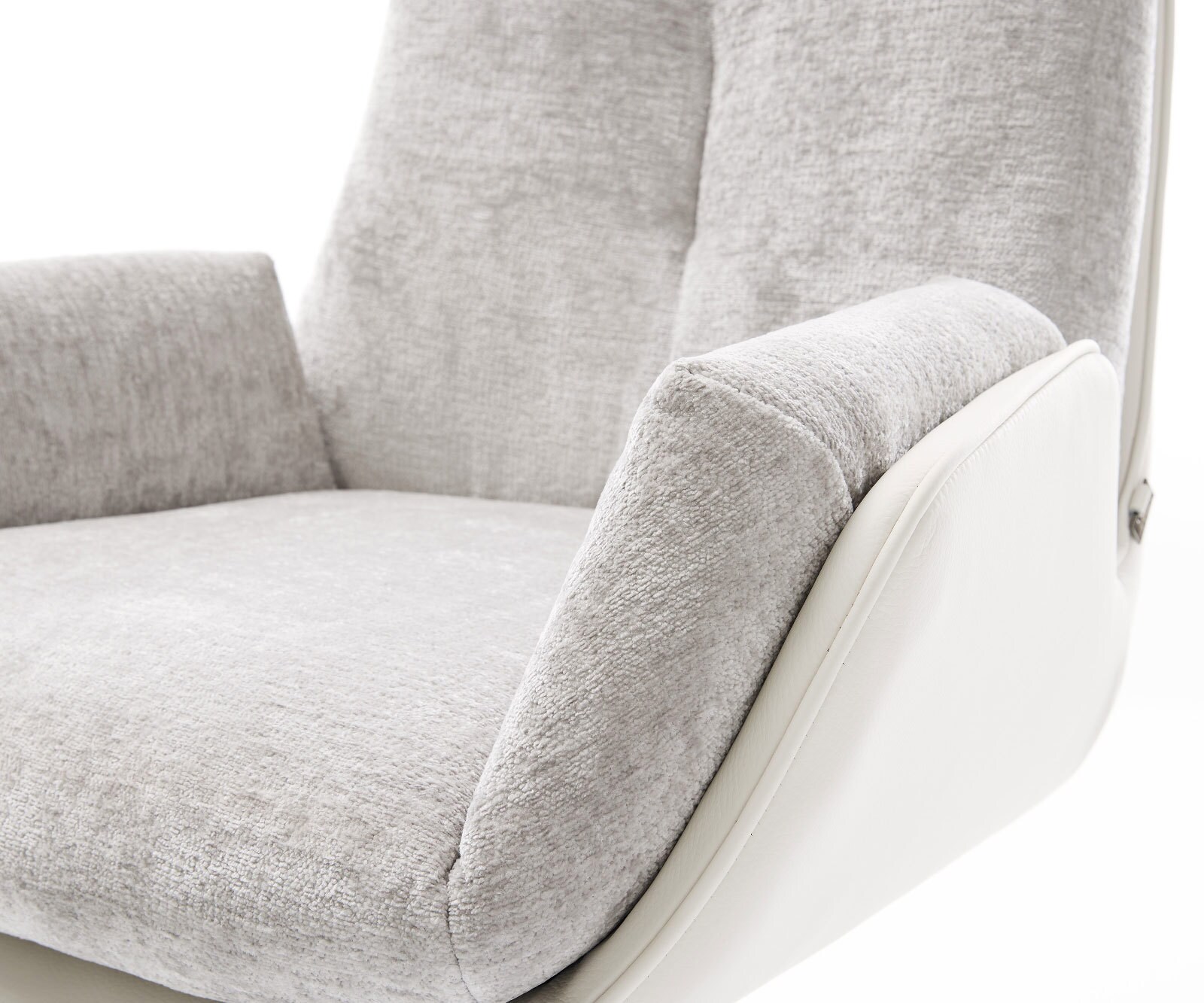 Drehstuhl Clea-Flex Materialmix Echtleder Weiß-Silbergrau Kreuzgestell breit Weiß 360° drehbar Wippfunktion 3