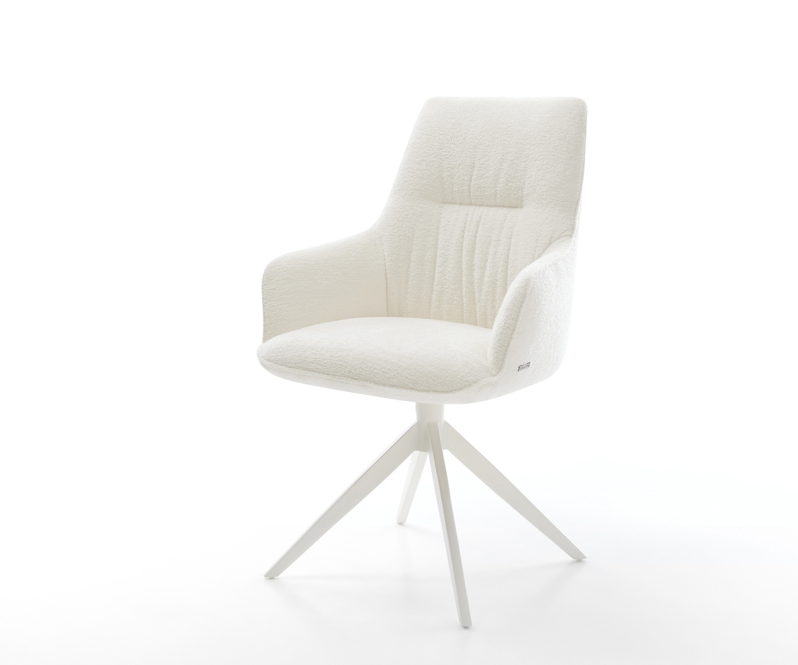 Drehstuhl Zelia-Flex mit Armlehnen Bouclé Soft Beige Kreuzgestell breit Weiß 360° drehbar Wippfunktion Taschenfederkern 1