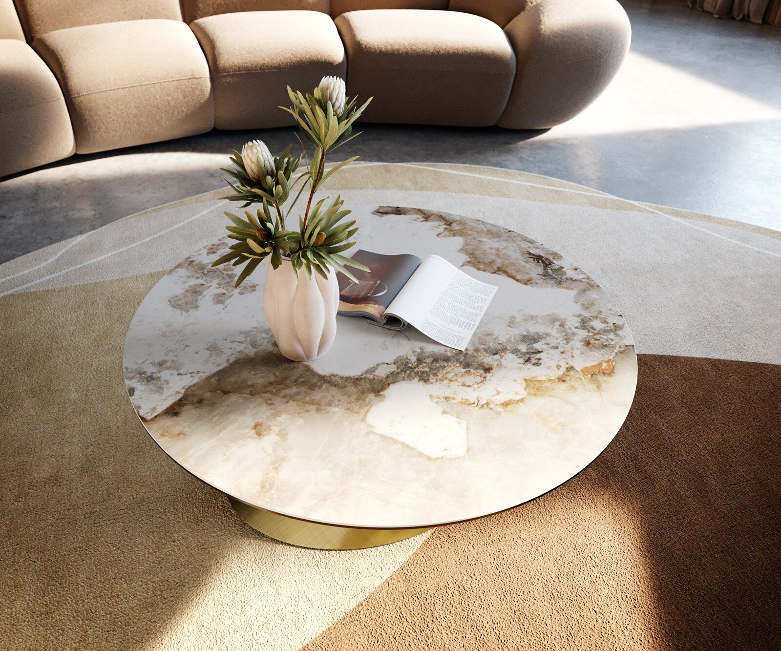 Couchtisch Edge Rund 90x90 cm Keramik Minas Melange Conis Metallic Gold 4