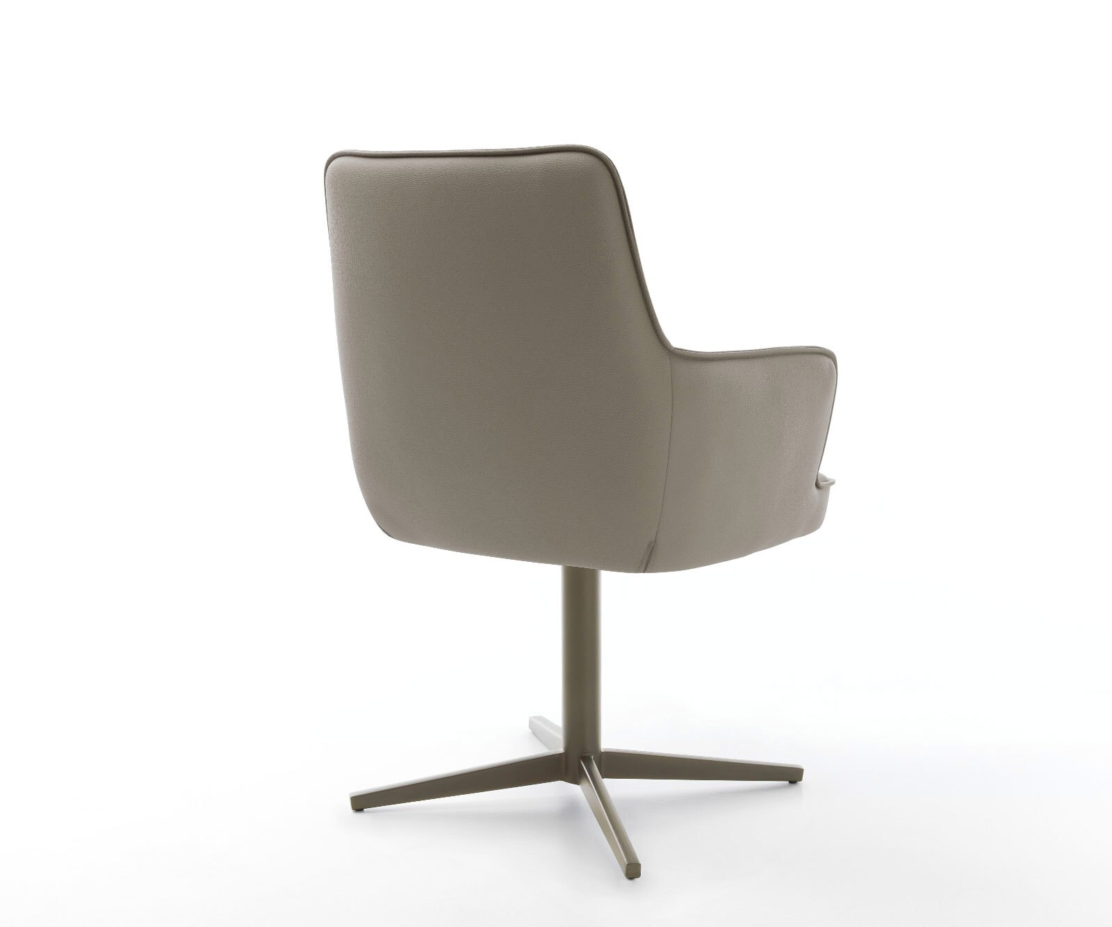 Chaise-pivotante Heira-Flex avec accoudoirs cuir de vache couleur boue pied de chaise 4 branches aspect titane pivotement sur 360° ressorts ensachés 4