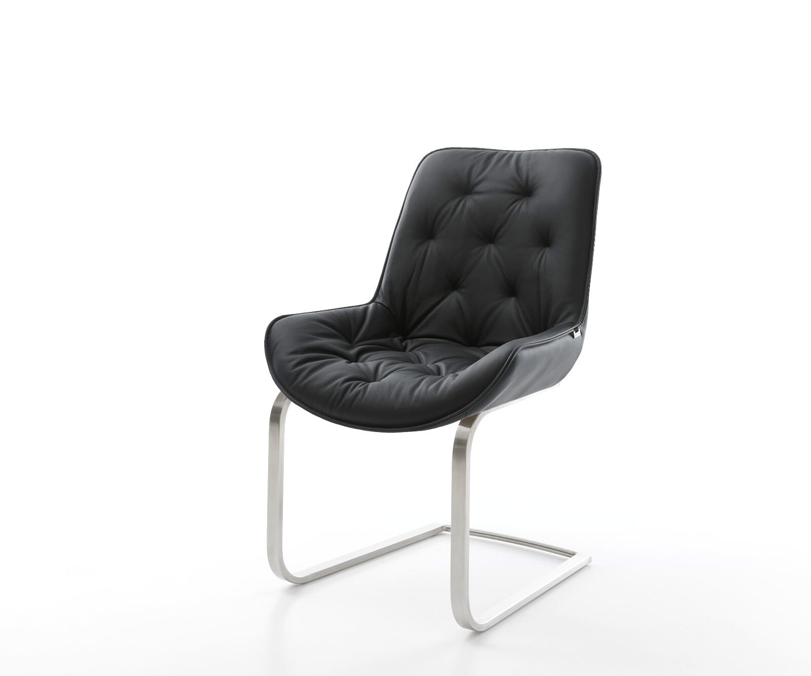 Schwingstuhl Taimi-Flex Echt-Leder Schwarz Freischwinger flach Edelstahl