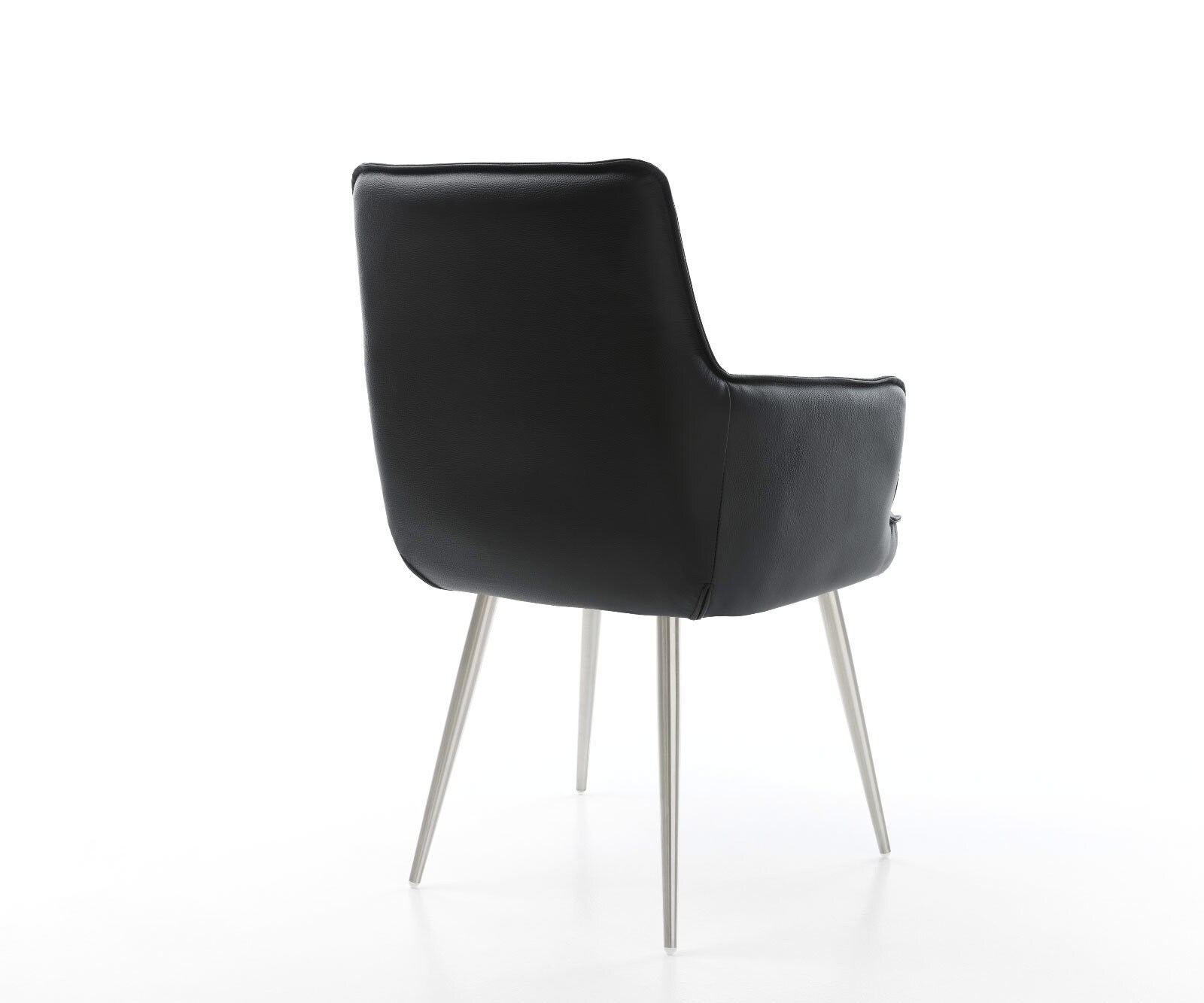 Chaise-de-salle-à-manger Heira-Flex avec accoudoirs cuir de vache noir 4 pieds coniques acier inoxydable brossé ressorts ensachés 4