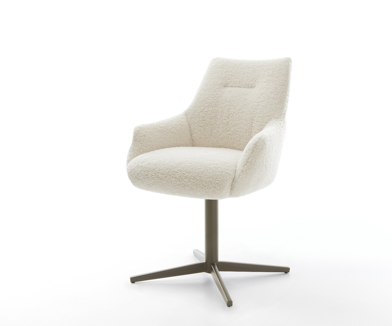 Drehstuhl Alja-Flex mit Armlehnen Teddy Beige Fußkreuz Effektfinish Titan 360° drehbar Taschenfederkern