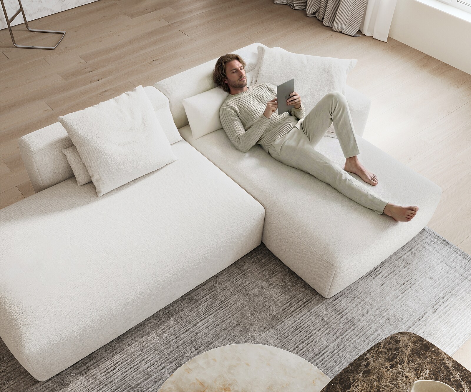 Ecksofa Freestyle 310x200 cm Bouclé Soft Beige Kappnaht 4