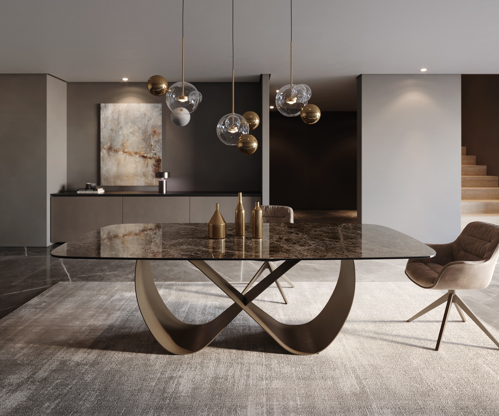 Esstisch Edge Boot 240x120 Keramik Laminam® Emperador Extra Lucidato Dunkelbraun Infinity Metall Effektfinish Titan 2