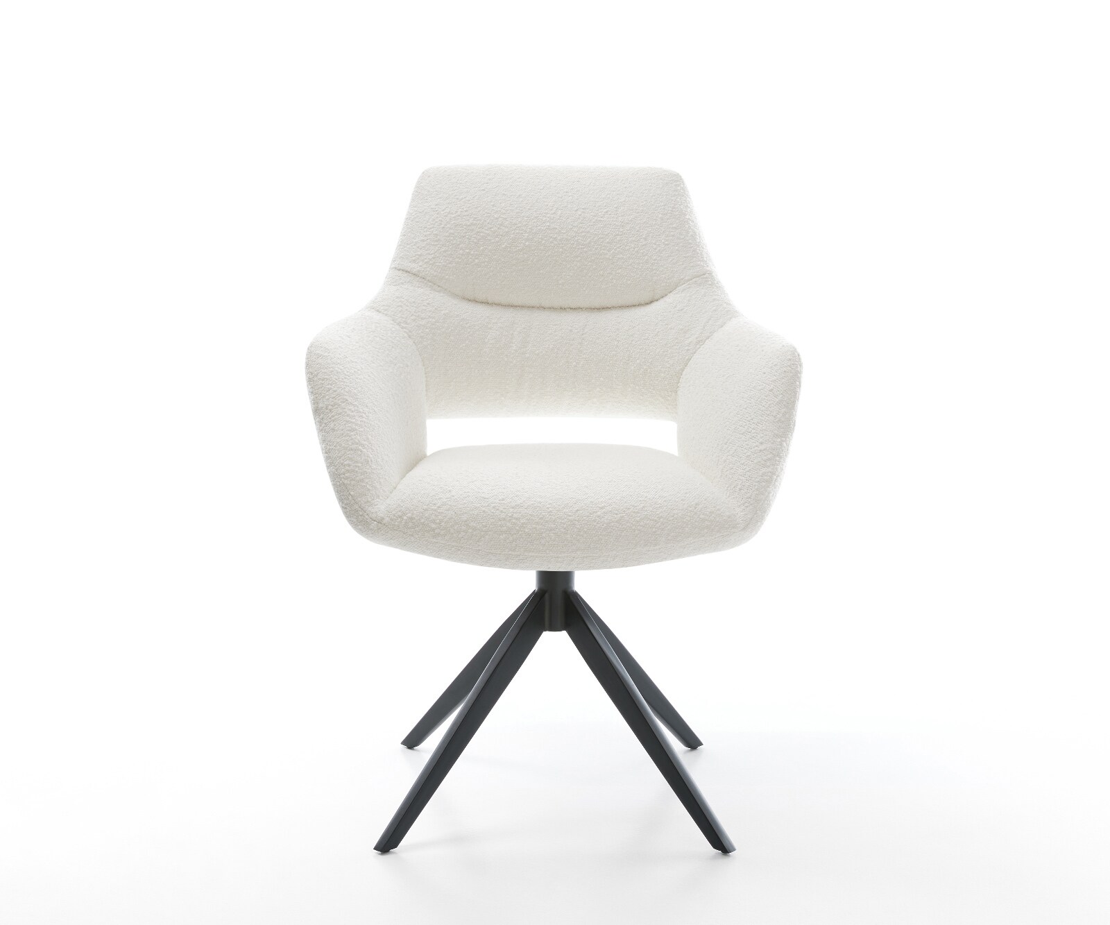Chaise-pivotante Yago-Flex avec accoudoirs bouclé crème-blanc pied croisé large noir pivotement sur 360° fonction bascule ressorts ensachés 5