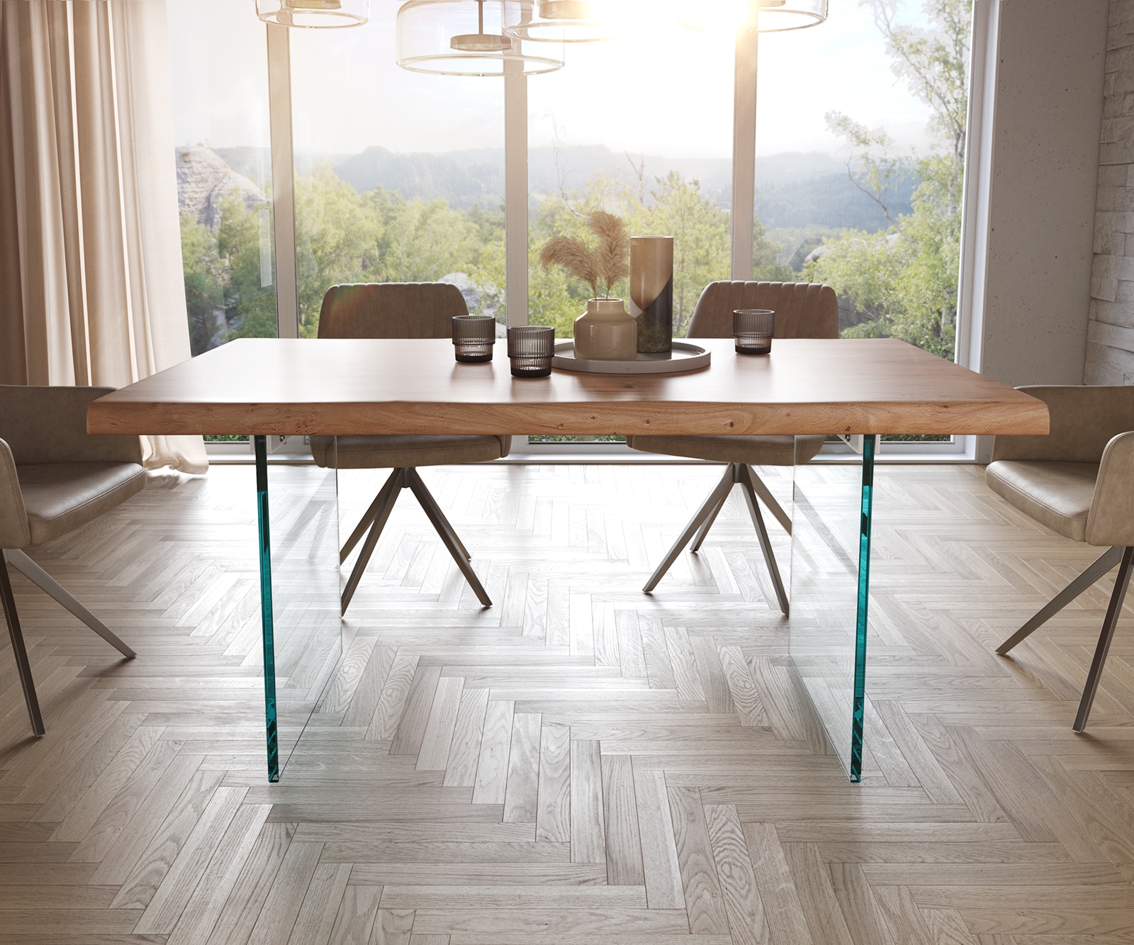 Esstisch Edge 160x90 XL Akazie Natur Glas Live-Edge 1 Esstisch Edge 160x90 XL Akazie Natur Glas Live-Edge 1