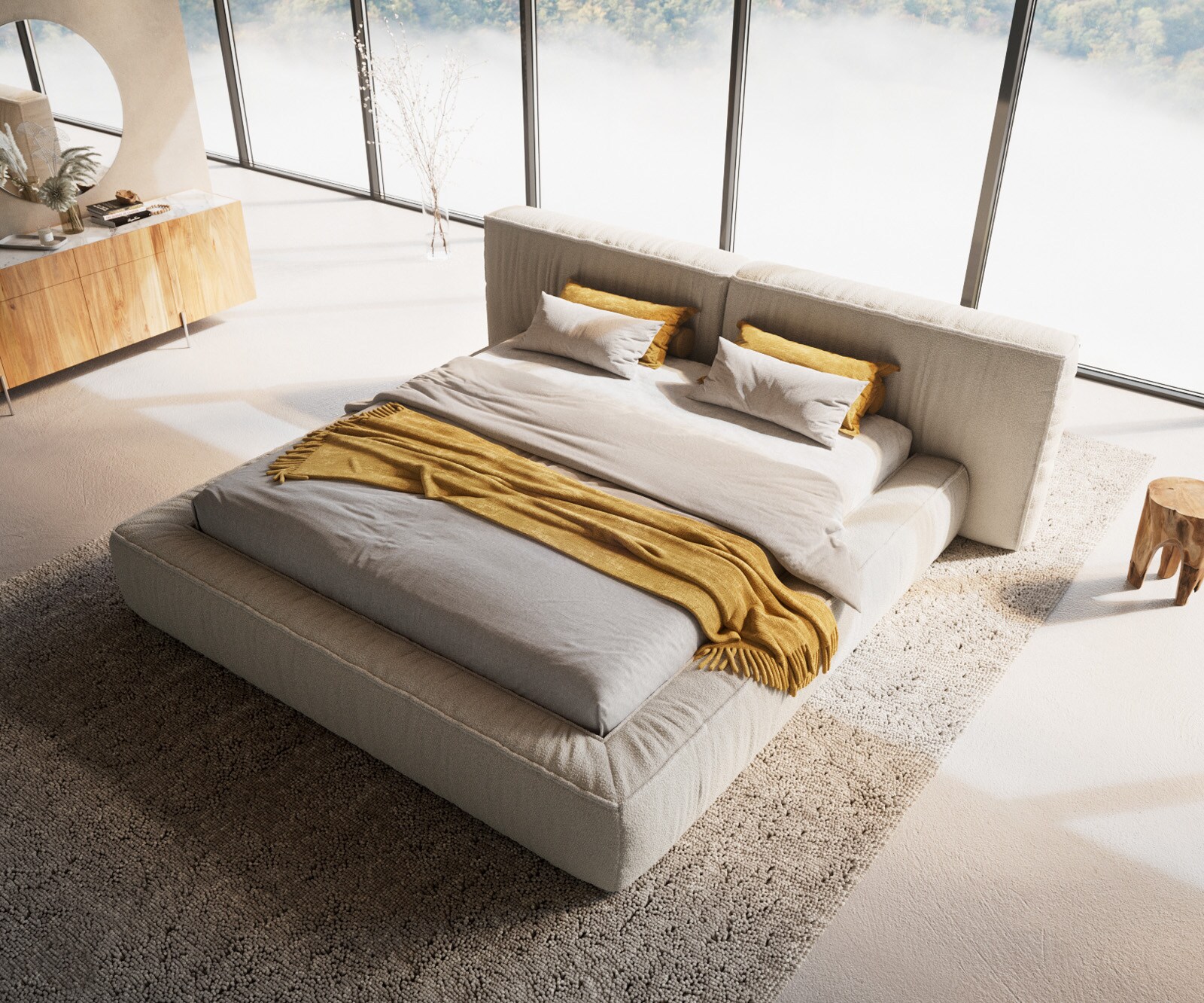 Polsterbettgestell Coperti 180x200 cm Bouclé Creme-Weiß 1