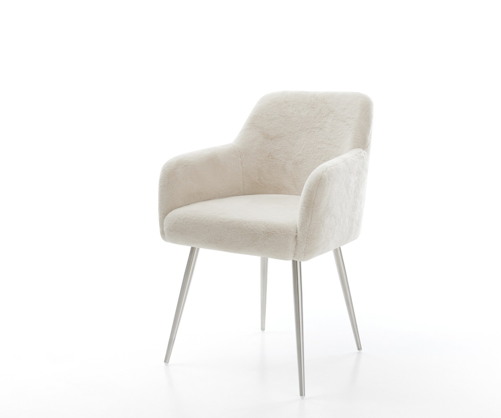 Esszimmerstuhl Greg-Flex Plüsch Creme-Weiß 4-Fuß konisch Edelstahl Taschenfederkern