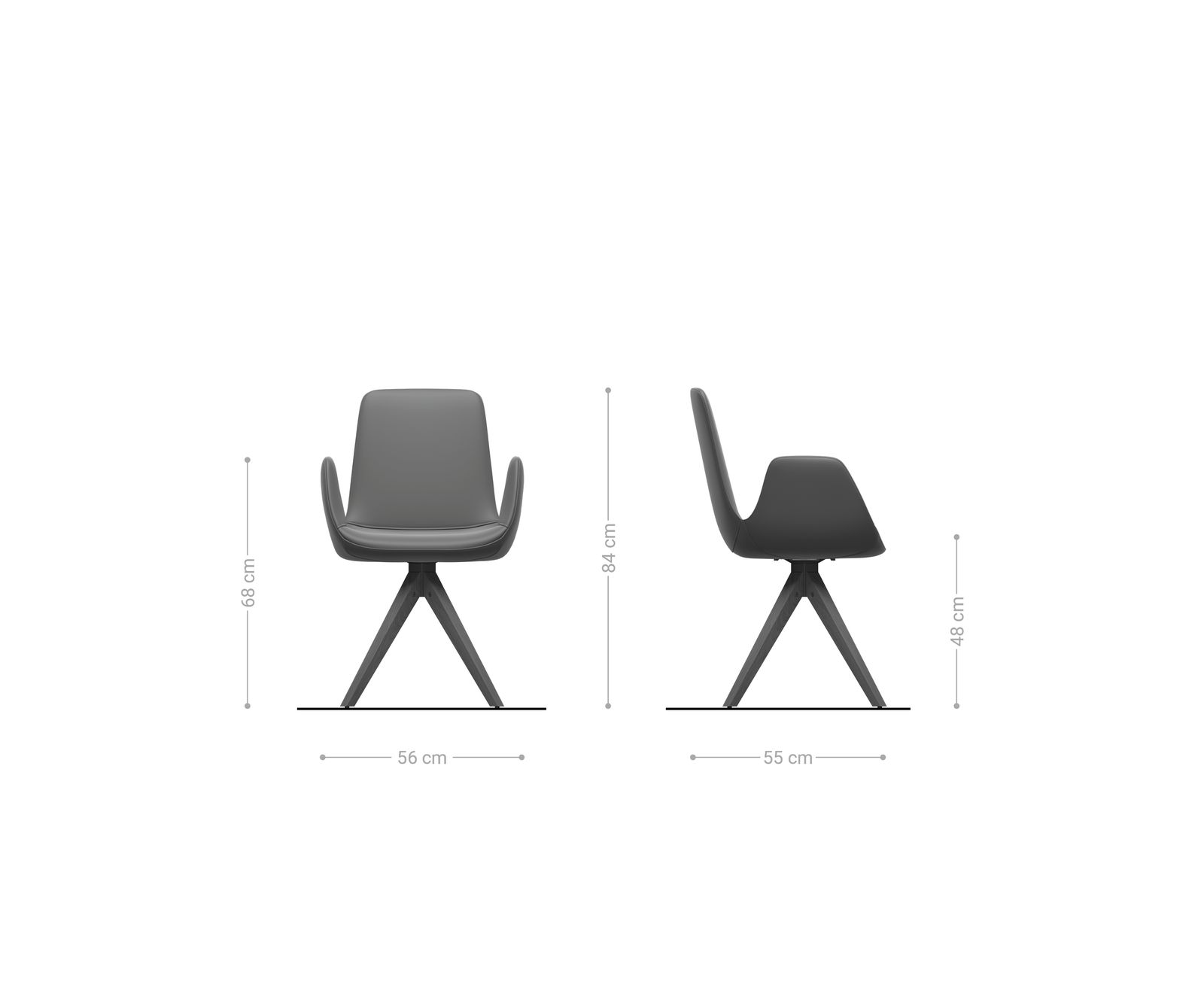 Chaise-de-salle-à-manger Ilia-Flex avec accoudoirs cuir de vache noir pied en bois anguleux naturel 6