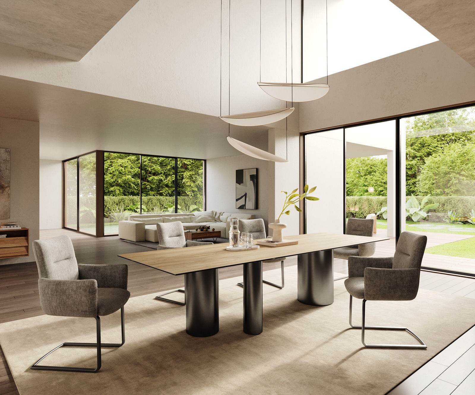 Esstisch Edge 300x100 Keramik Laminam® Sabbia Eichefarbig Troa Edelstahl Graphit 7