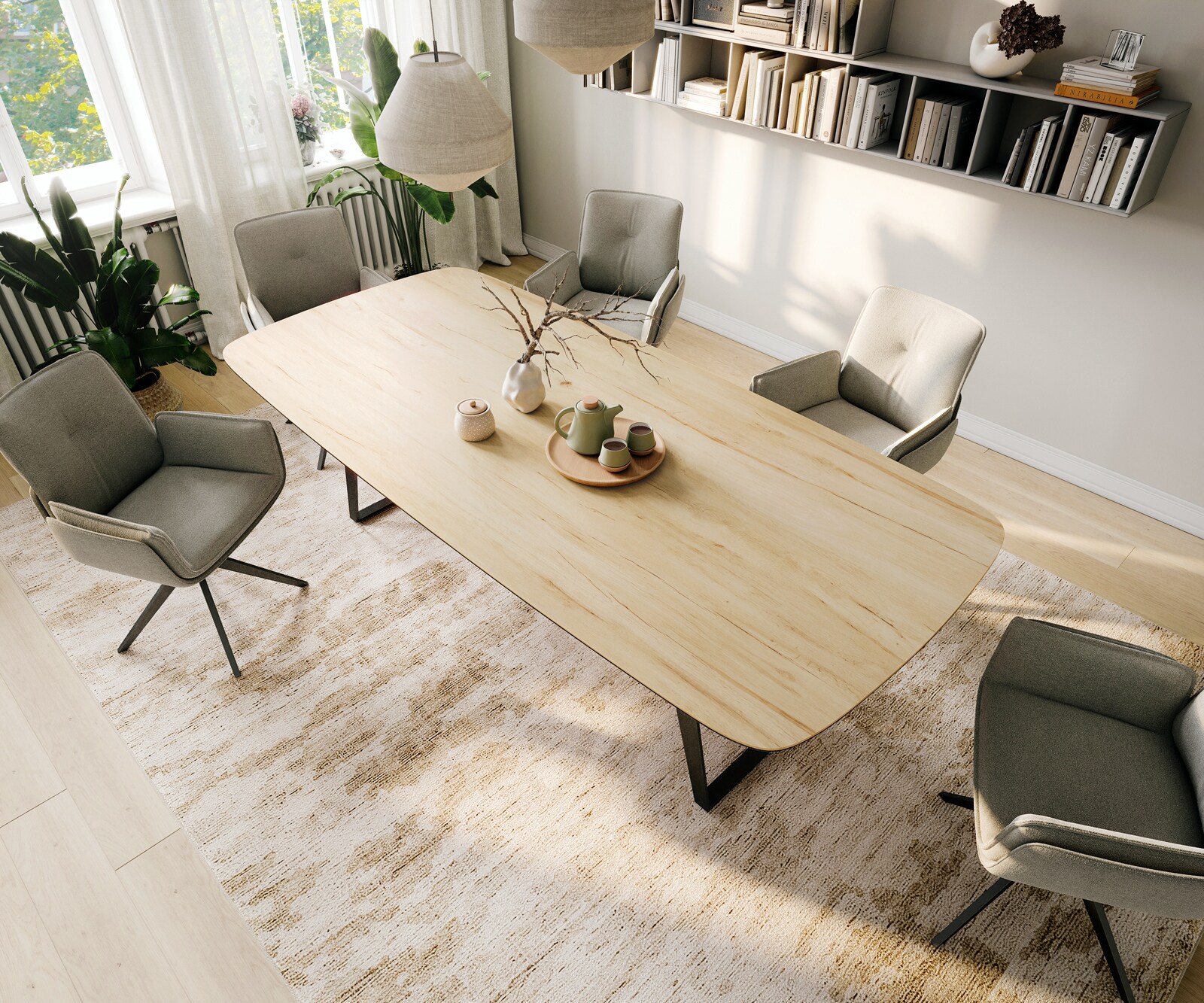 Esstisch Edge Boot 260x120 cm Keramik Laminam® Sabbia Eichefarbig Metall Schräg Schwarz 3