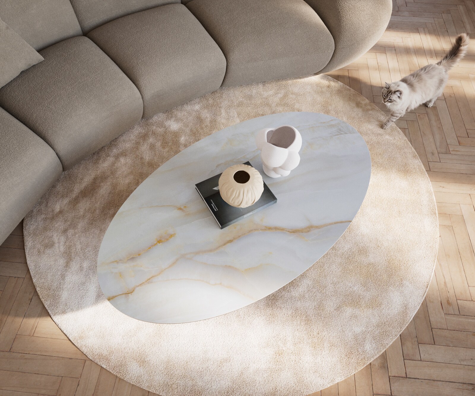 Couchtisch Edge Oval 140x80 cm Keramik Onyx Pearl Casilda Effektfinish Titan 3