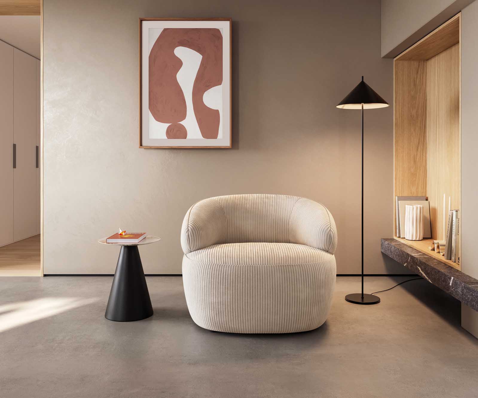 Fauteuil-lounge Nova 88x88 cm velours côtelé Beige 3