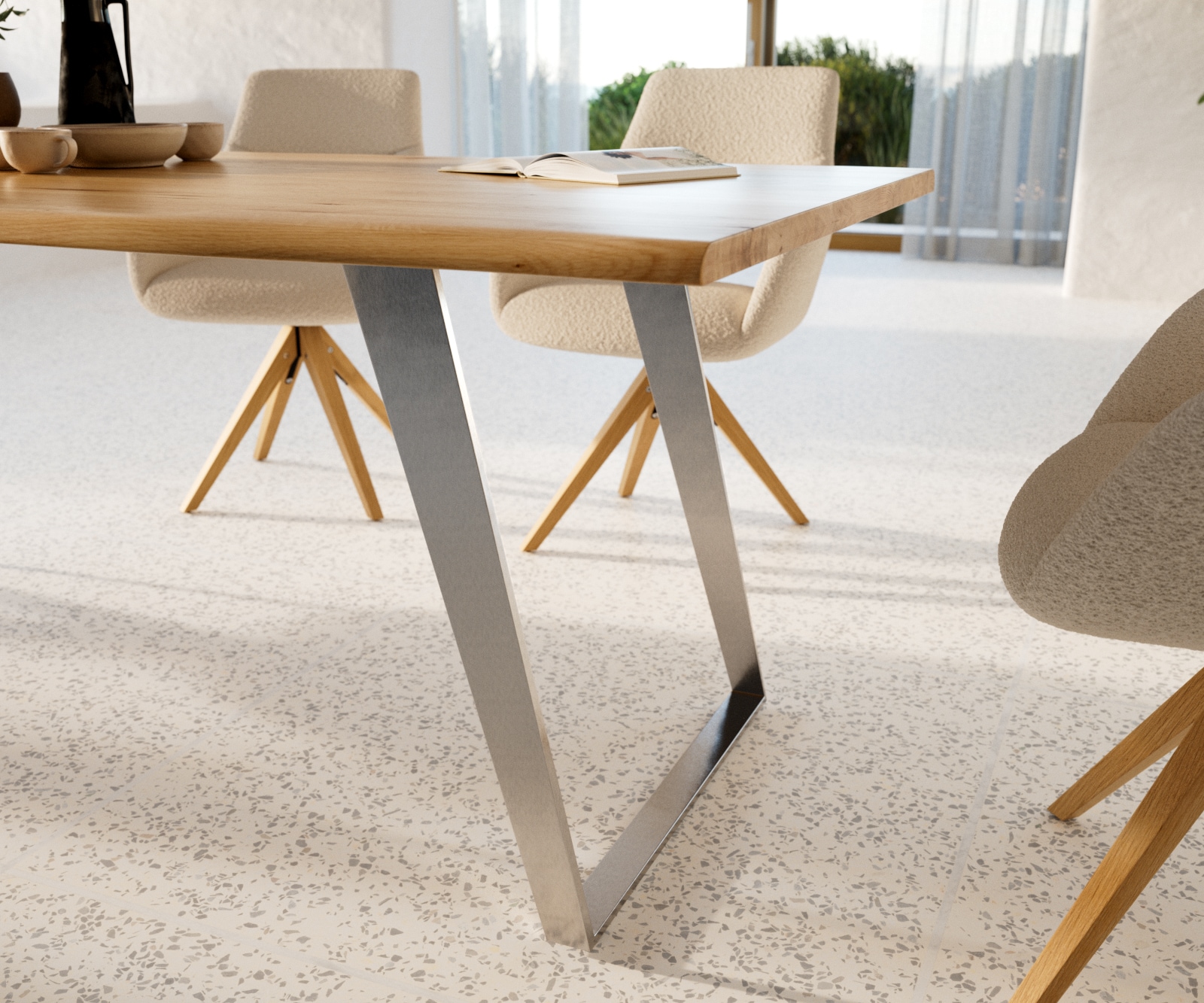 Esstisch Edge 200x100x2,5-3 Eiche Natur Edelstahl Schräg Live-Edge 6 Esstisch Edge 200x100x2,5-3 Eiche Natur Edelstahl Schräg Live-Edge 6