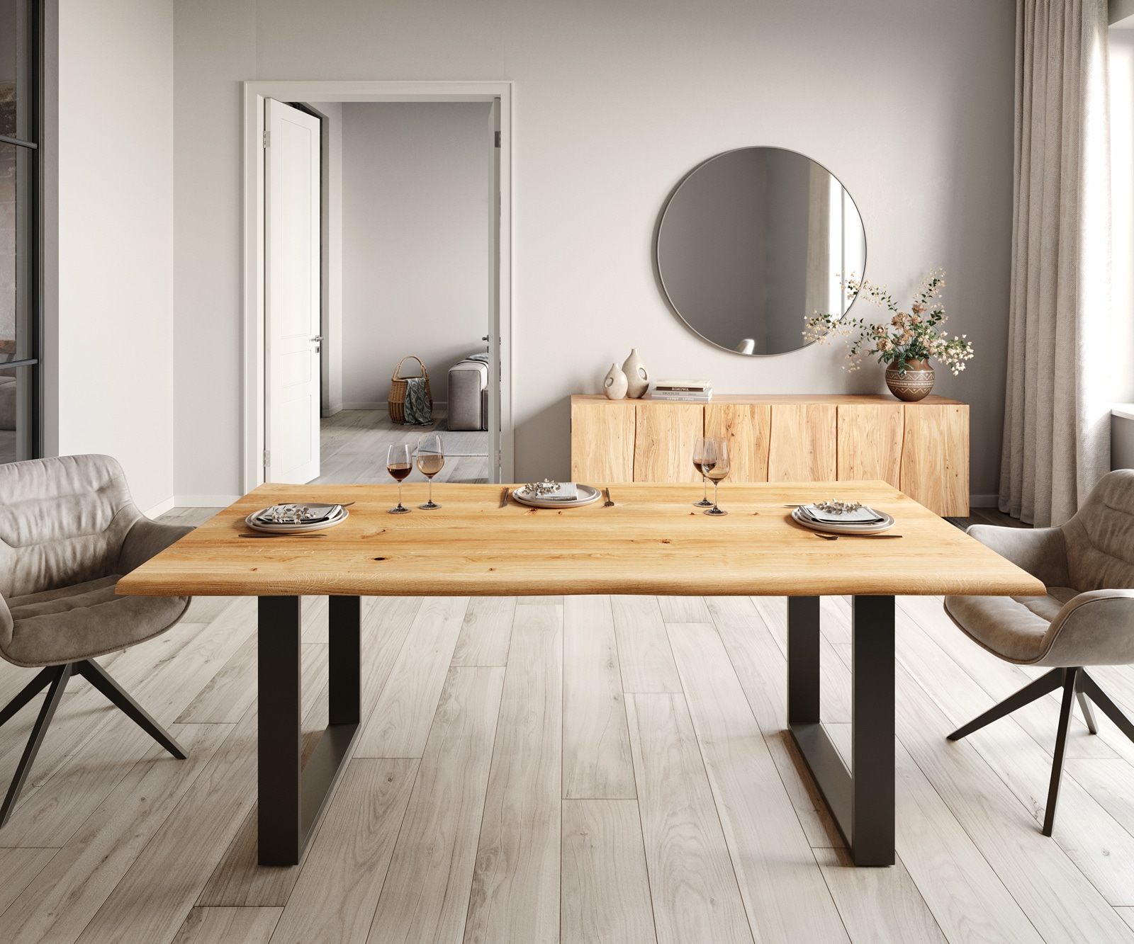 Esstisch Edge 200x100x2,5-3 Eiche Natur Kufe Schwarz Live-Edge 1 Esstisch Edge 200x100x2,5-3 Eiche Natur Kufe Schwarz Live-Edge 1