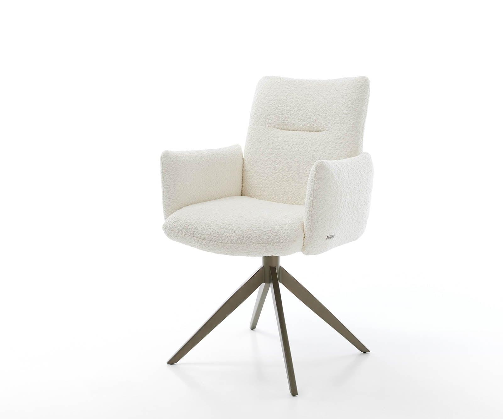Drehstuhl Jova-Flex mit Armlehnen Bouclé Weiß Kreuzgestell breit Effektfinish Titan 360° drehbar Taschenfederkern