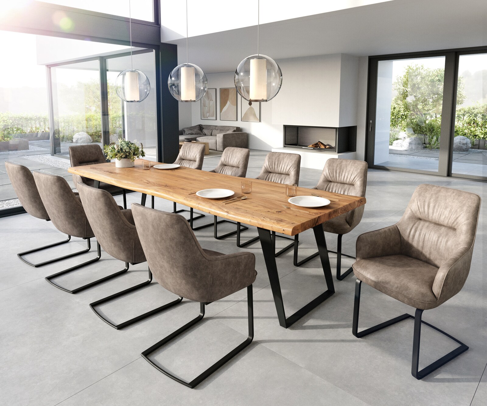 Cantilever Zelia-Flex avec accoudoirs microvelours taupe vintage pied cantilever plat noir ressorts ensachés 3